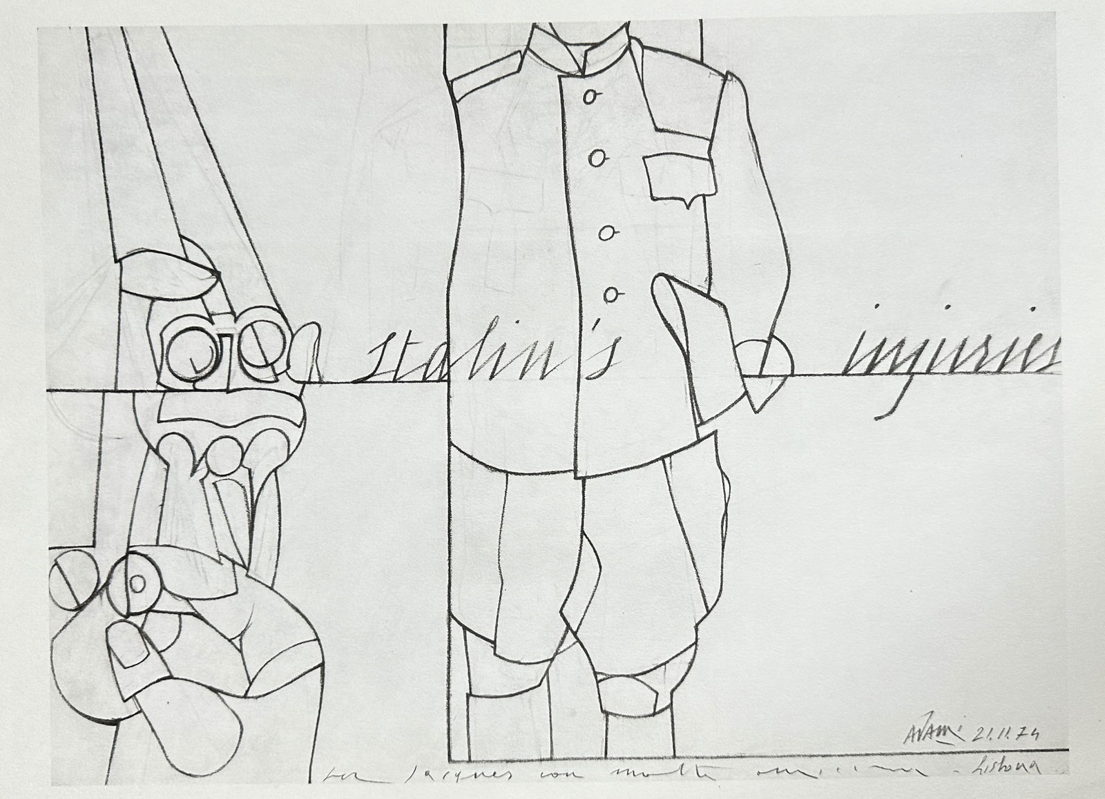 Valerio Adami (1935–) – Fragmented Figures (from "Stalin's Injuries") – Original Lithograph (1 of 3)
