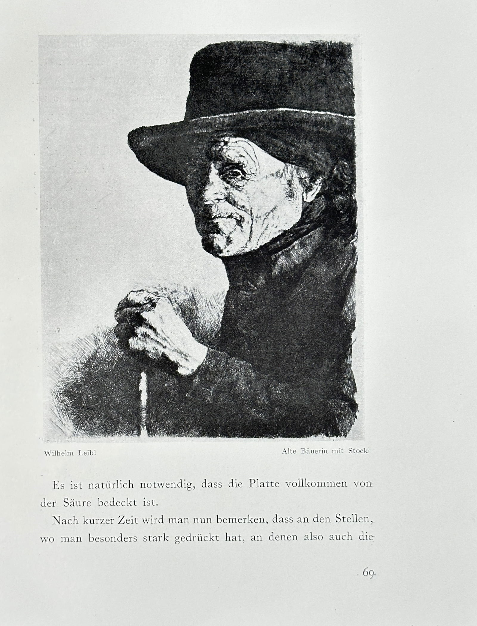Wilhelm Leibl – Old Peasant Woman with a Stick (Alte Bäuerin mit Stock) – Bookplate Print – (1 of 3)