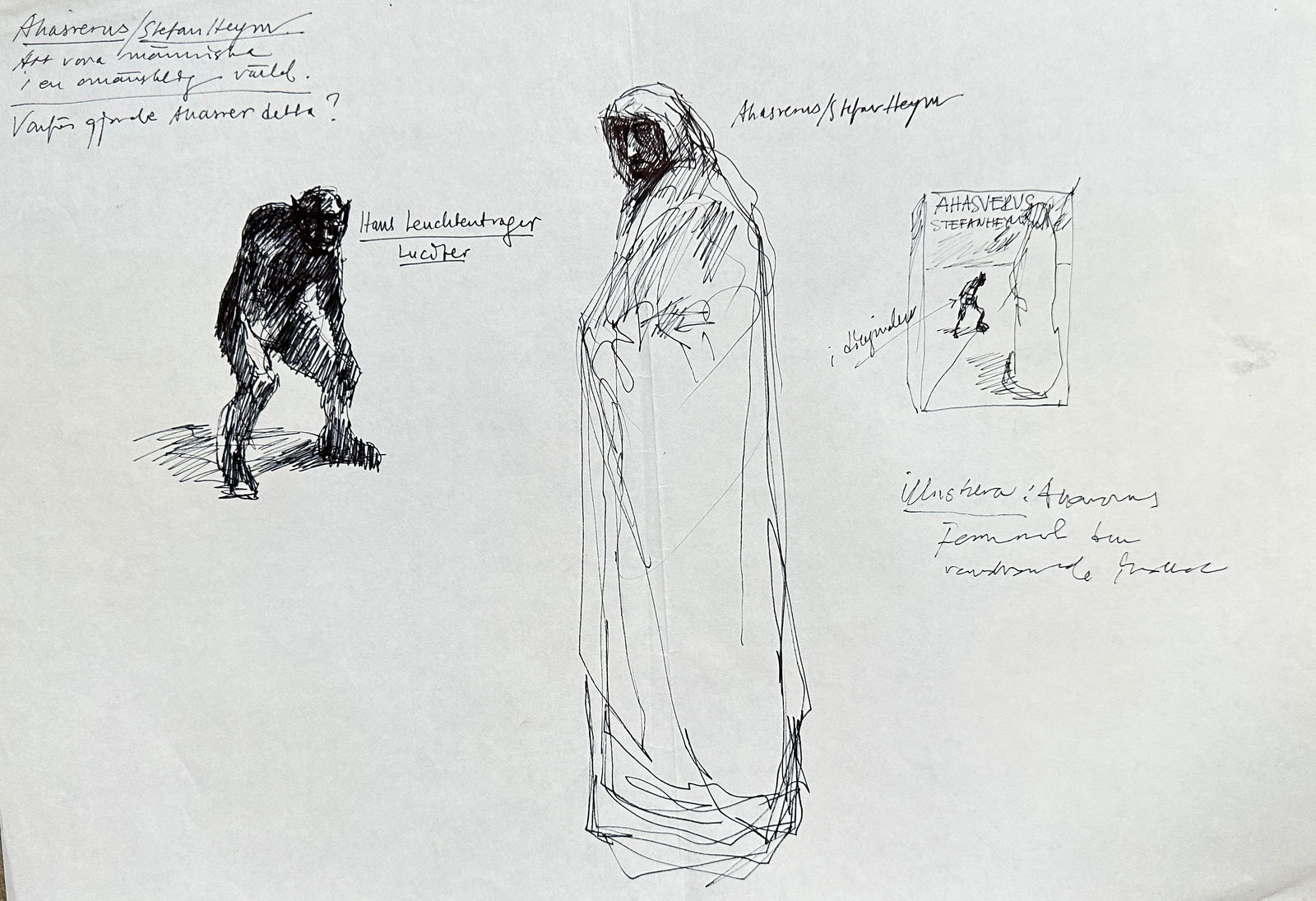 Hans Leuchtenberger – Ahasverus and Lucifer (Studies for a Thematic Work) – Ink Drawing (1 of 3)