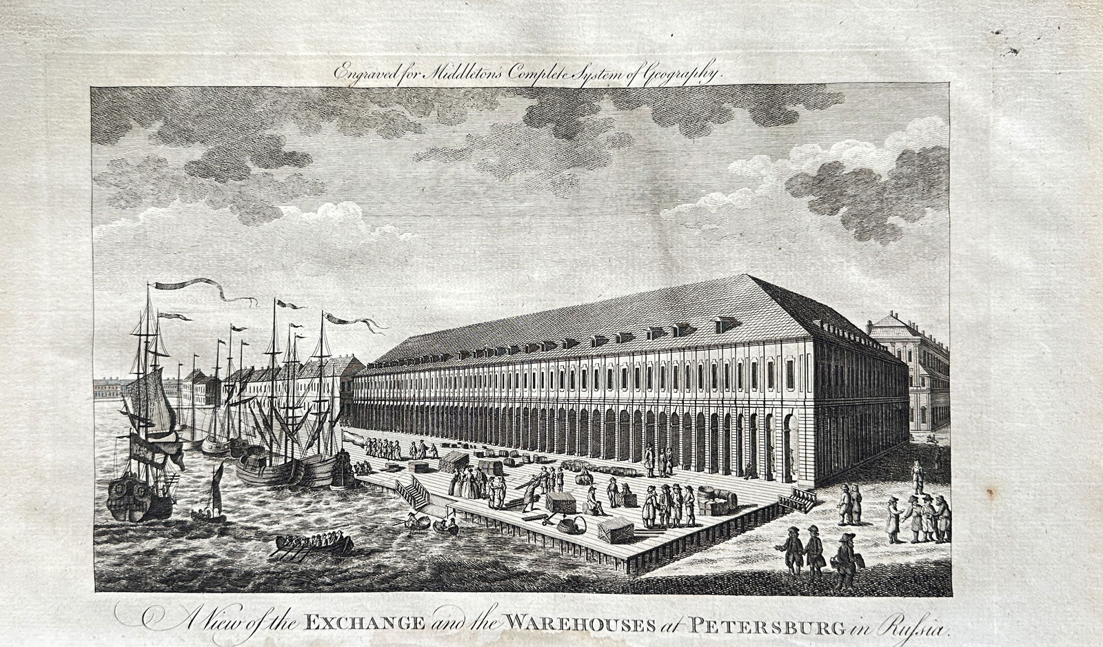 Unknown engraver – A view of the Exchange and the warehouses at Petersburg in Russia – Engraving (1 of 3)