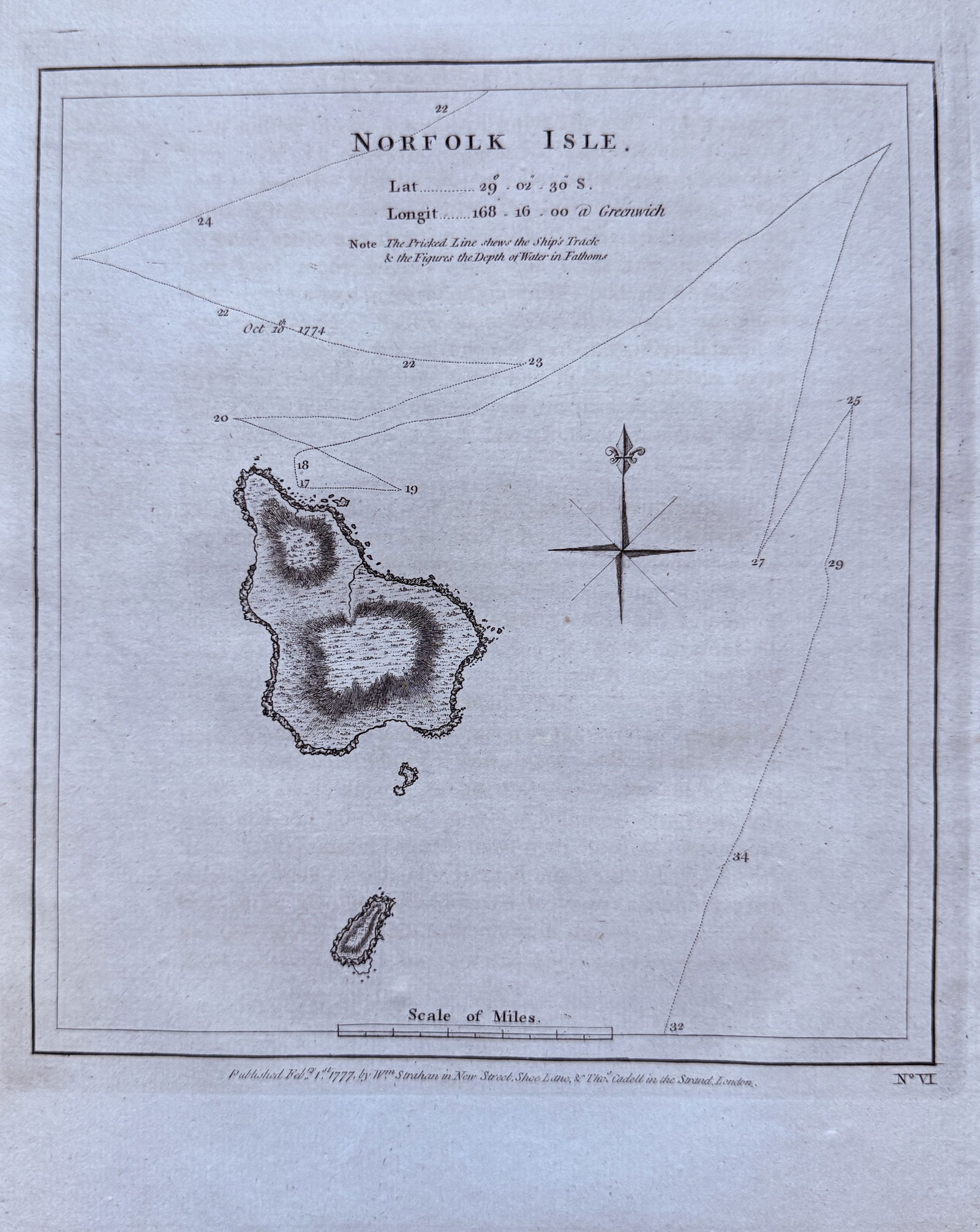 James Cook (1728–1779) – Map of Norfolk Isle – Copperplate Engraving (1777) (1 of 2)