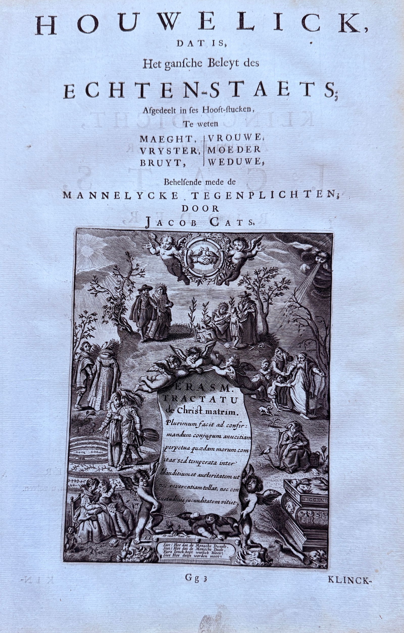 Jacob Cats (1577–1660) – Houwelyck (Marriage) – Illustrated Title Page – Engraving (1655) (1 of 2)