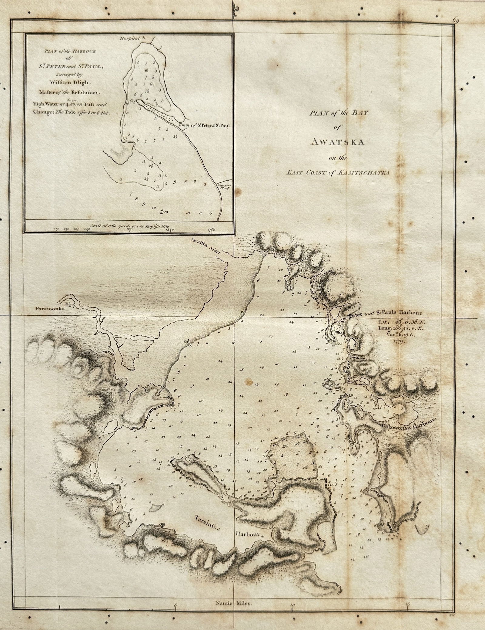 Admiral William Bligh (1754–1817) – Plan of Awatska Bay (Kamchatka) – Engraved Map (1 of 3)