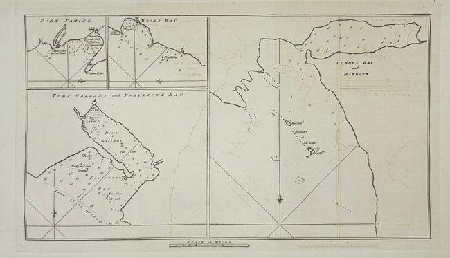 John Hawkesworth – Port Famine, Port Gallant & Cordes Bay – Map from Voyages (1 of 3)