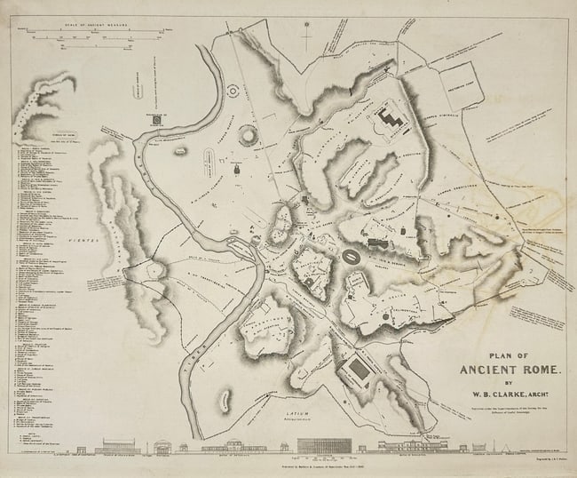 W. B. Clarke – Map of Ancient Rome – Engraved Map – 1830 (1 of 2)