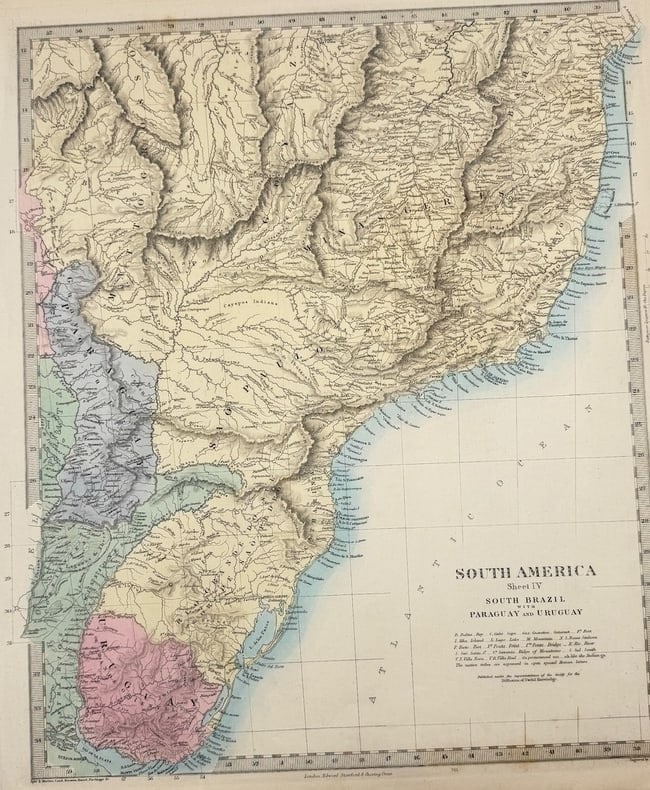 Edward Stanford – Map of South Brazil with Paraguay and Uruguay – Engraved Map (1 of 2)