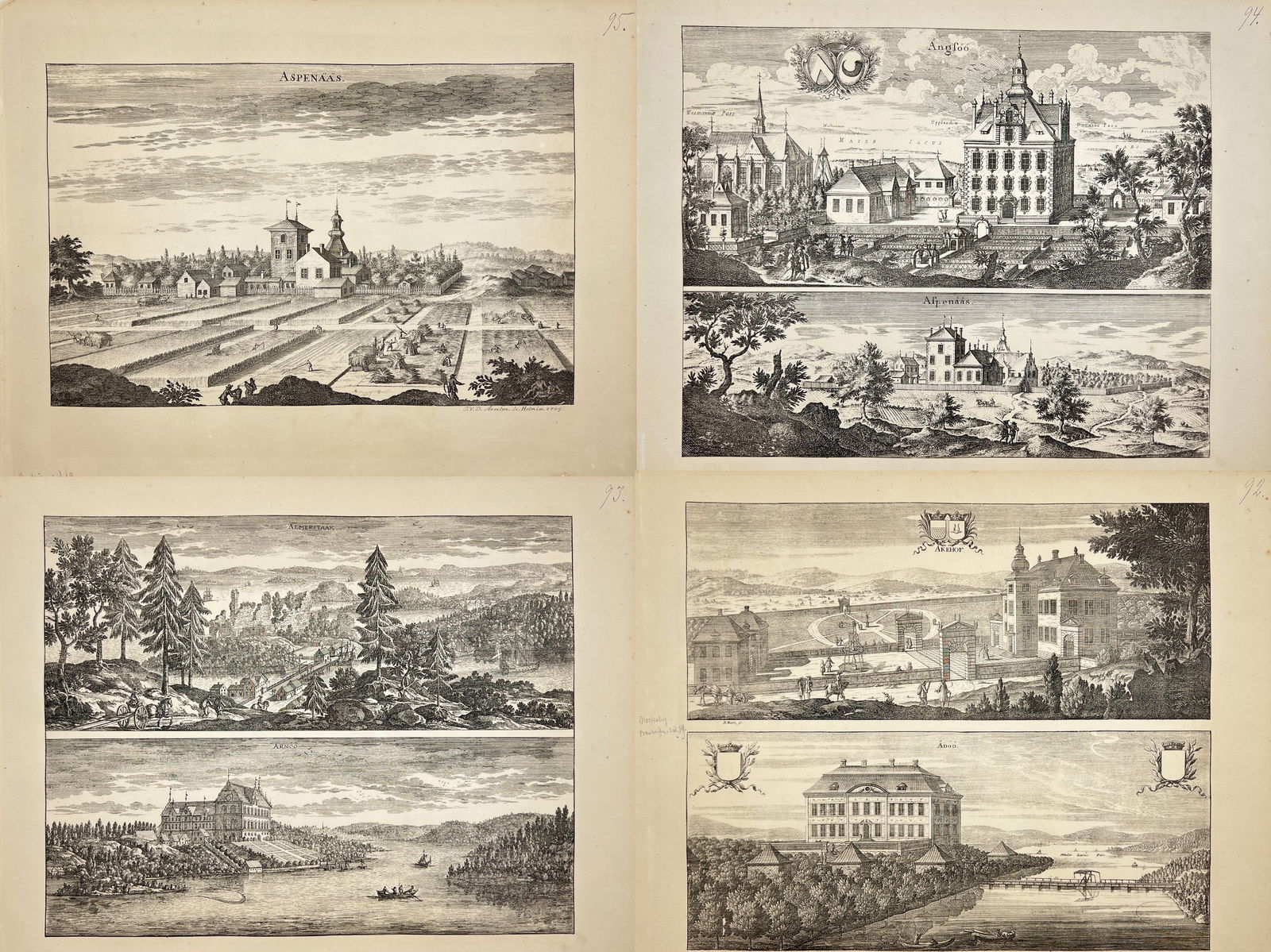 Erik Dahlberg (1625–1703) – Four Views of Swedish Castles and Farms – Lithograph (1856) (1 of 5)