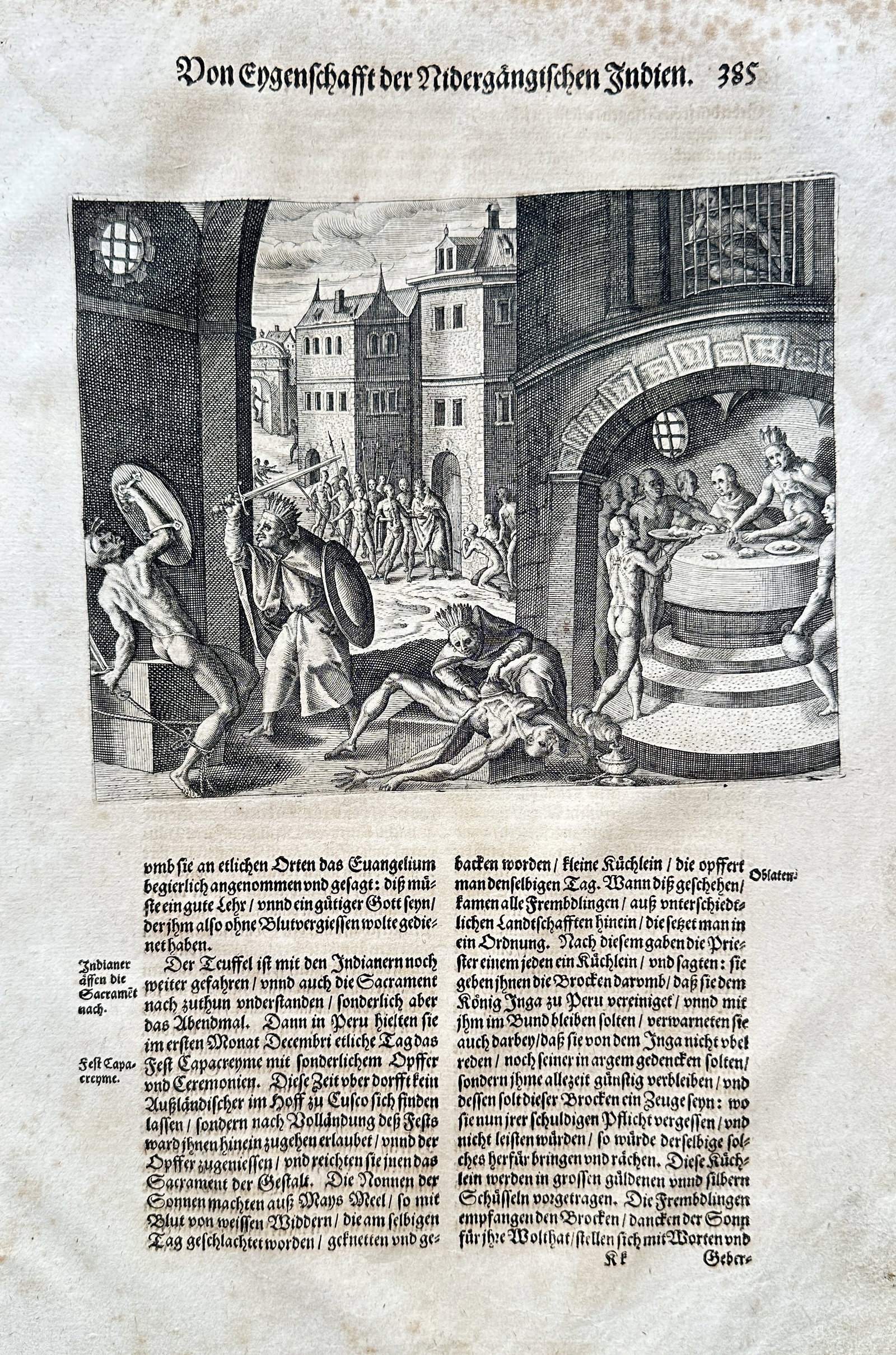 Johann Theodor de Bry (1561–1623) – Massacre in the Netherlands Indies – Engraving (c.: This engraving from Johann Theodor de Bry's publication on the Netherlands Indies presents a historical illustration titled Massacre in the Netherlands Indies. The work depicts a violent scene of conf