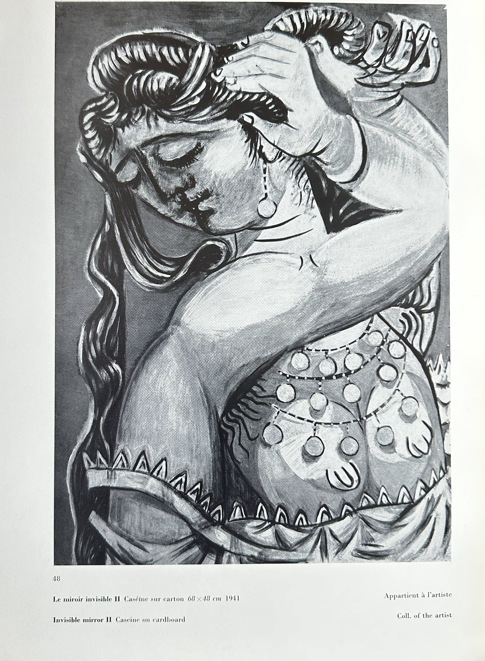 Pablo Picasso (1881–1973) – Invisible mirror II – Print (1941): This print of Invisible mirror II is a drawing by Pablo Picasso. The work, originally created on cardboard, depicts a woman in a classical style, adjusting her hair. This piece is a print from a publi