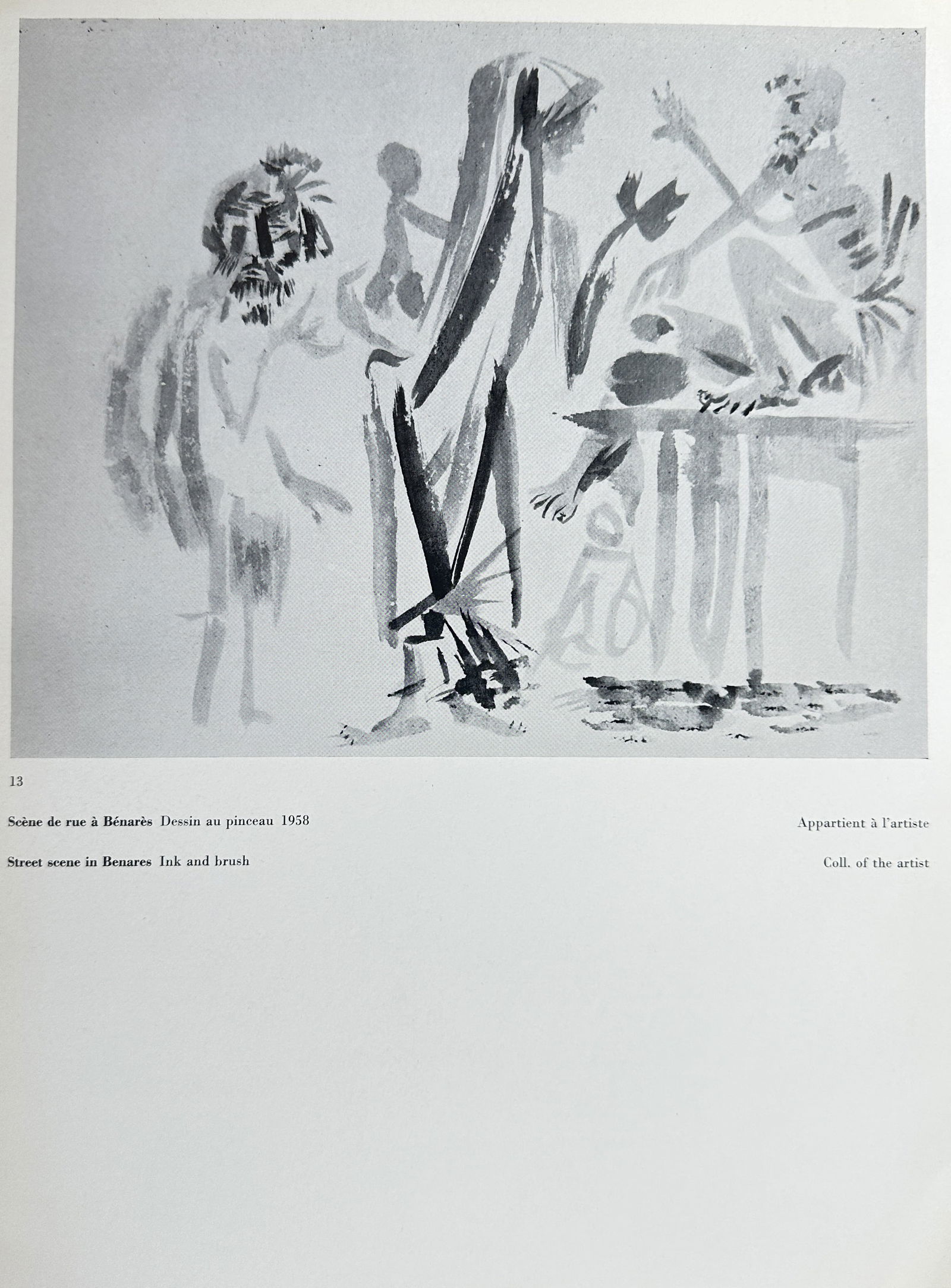 Pablo Picasso (1881–1973) – Street scene in Benares – Print (1958): This print of Street scene in Benares is a drawing by Pablo Picasso. The work, originally created in 1958, depicts three stylized figures. This piece is a print from a publication and belongs to the c