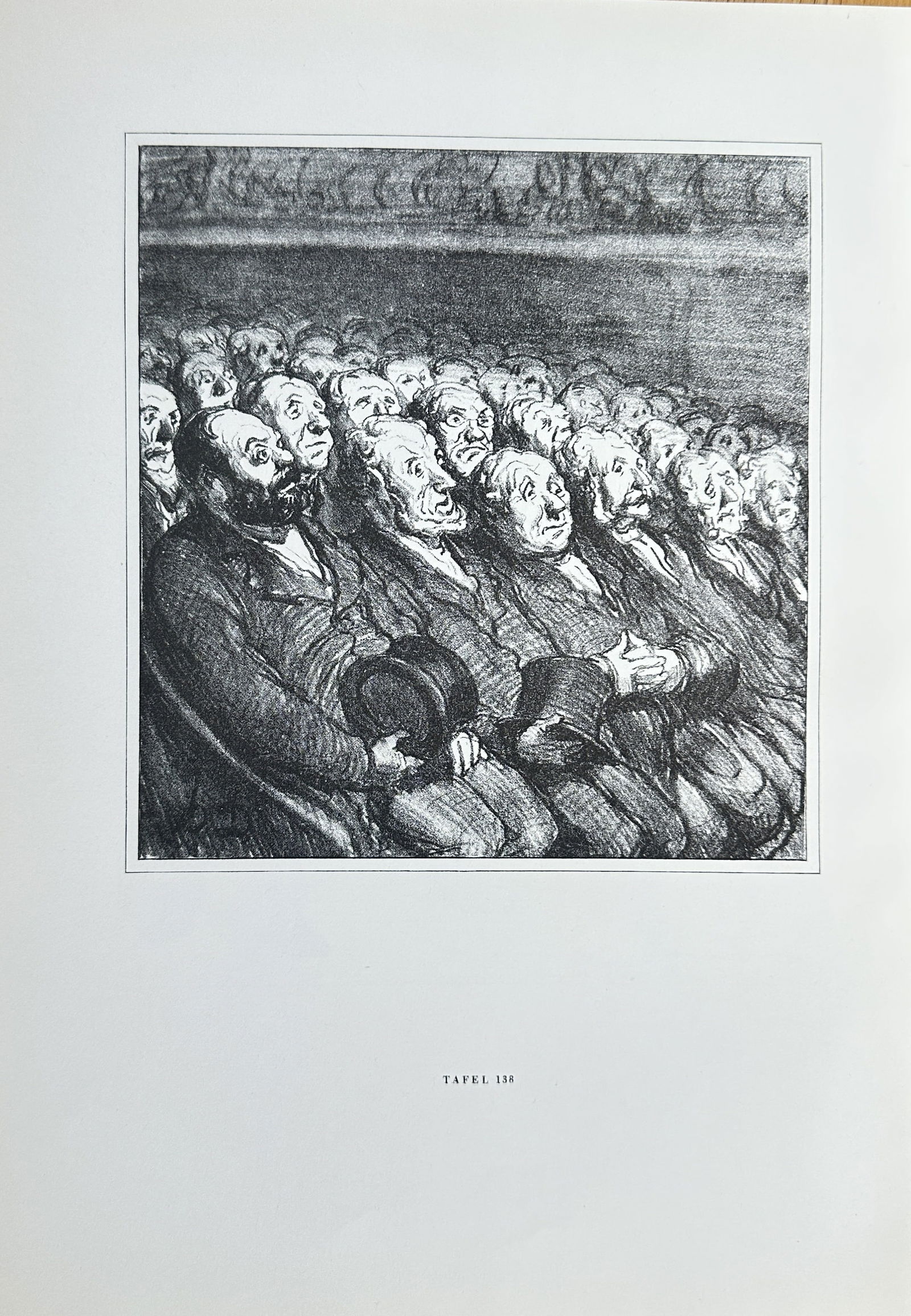 Honoré Daumier (1808–1879) – The Audience – Lithograph (1863): This lithograph by Honoré Daumier is a work titled The Audience. The composition depicts a crowd of men in an audience, all with exaggerated, theatrical expressions. The print is a satirical observat