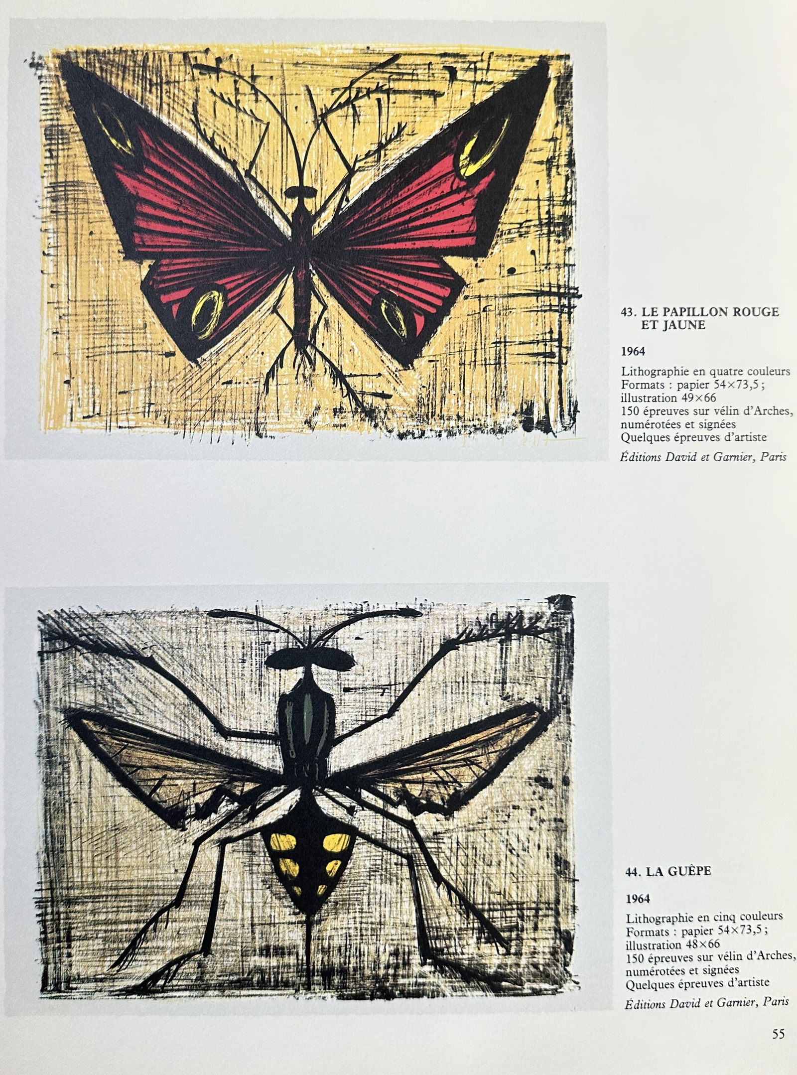 Bernard Buffet (1928–1999) – The Red and Yellow Butterfly and The Wasp – Print (1 of 3)