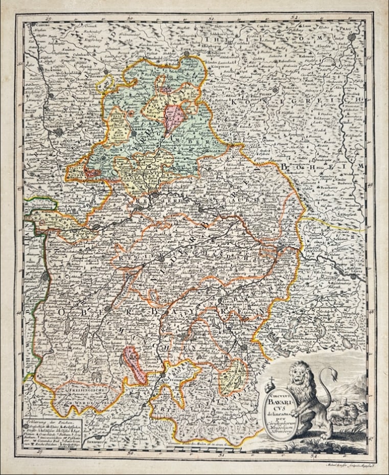 Johann Christoph Weigel (1654–1725) –Map of the Duchy of Bavaria and Surrounding (1 of 3)