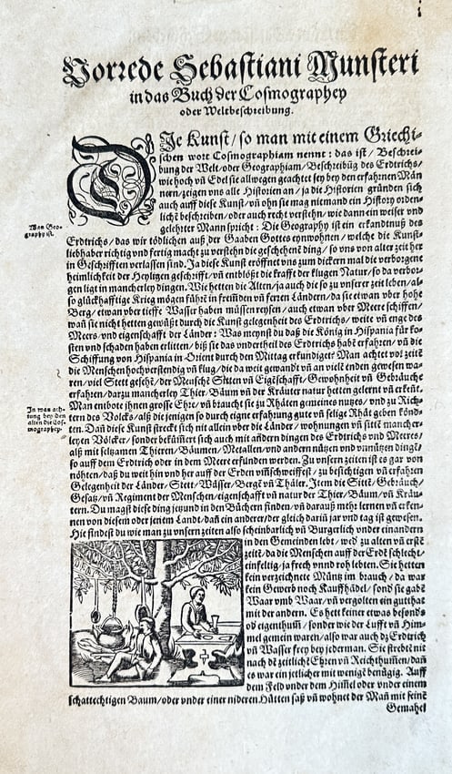 Sebastian Münster – Preface to Münster's Book of Cosmography) – Woodcut (1 of 3)