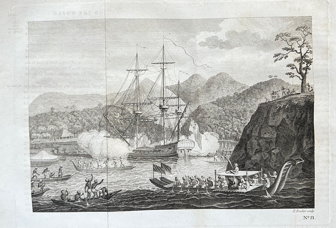 William Hodges and Edward Rooker – Confrontation in a Bay of Ra'i?tea – Engraving (1 of 3)