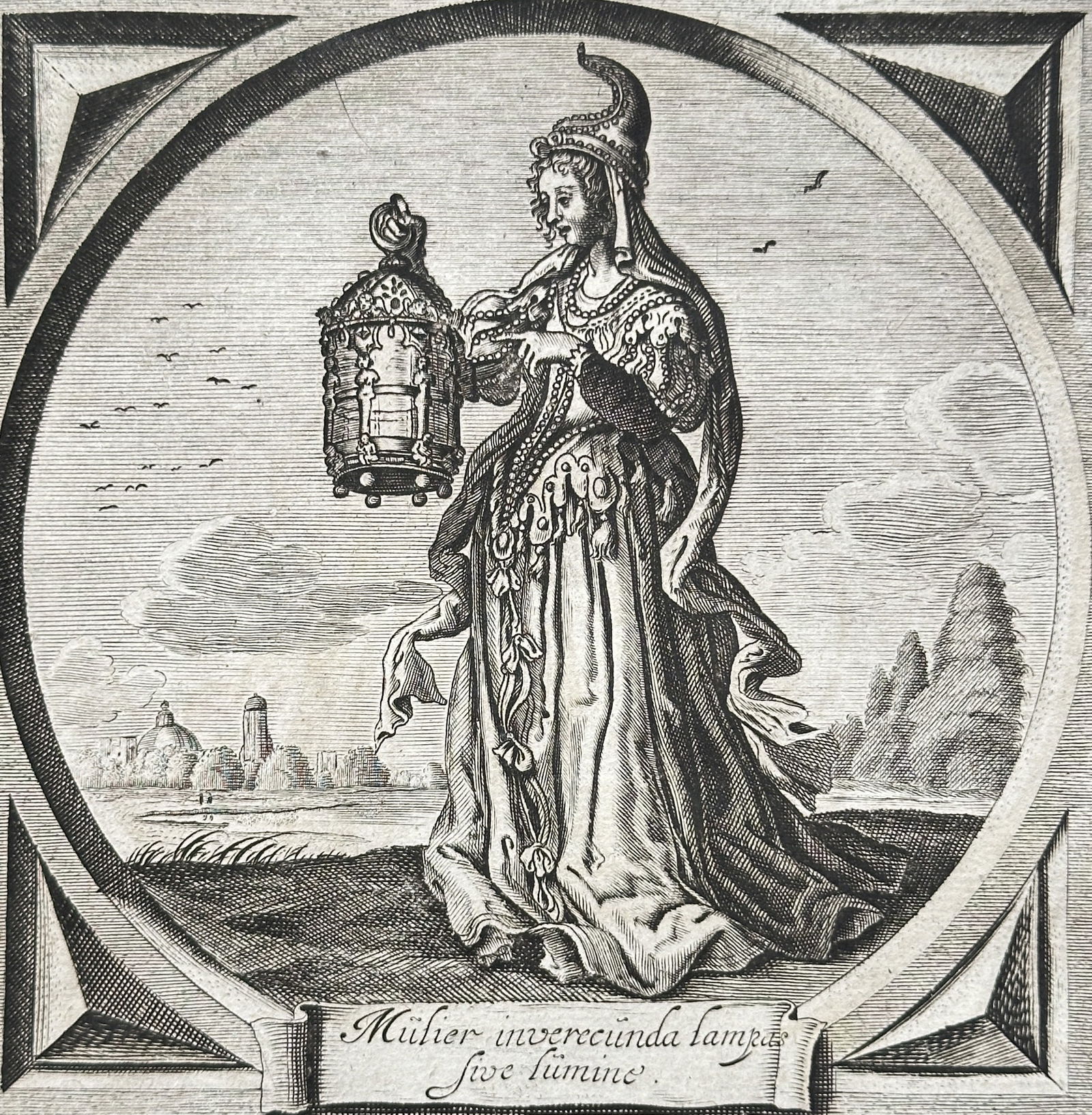 Jacob Cats (1577–1660) – Allegory of a Woman with a Lantern – Engraving (17th Century) (1 of 3)