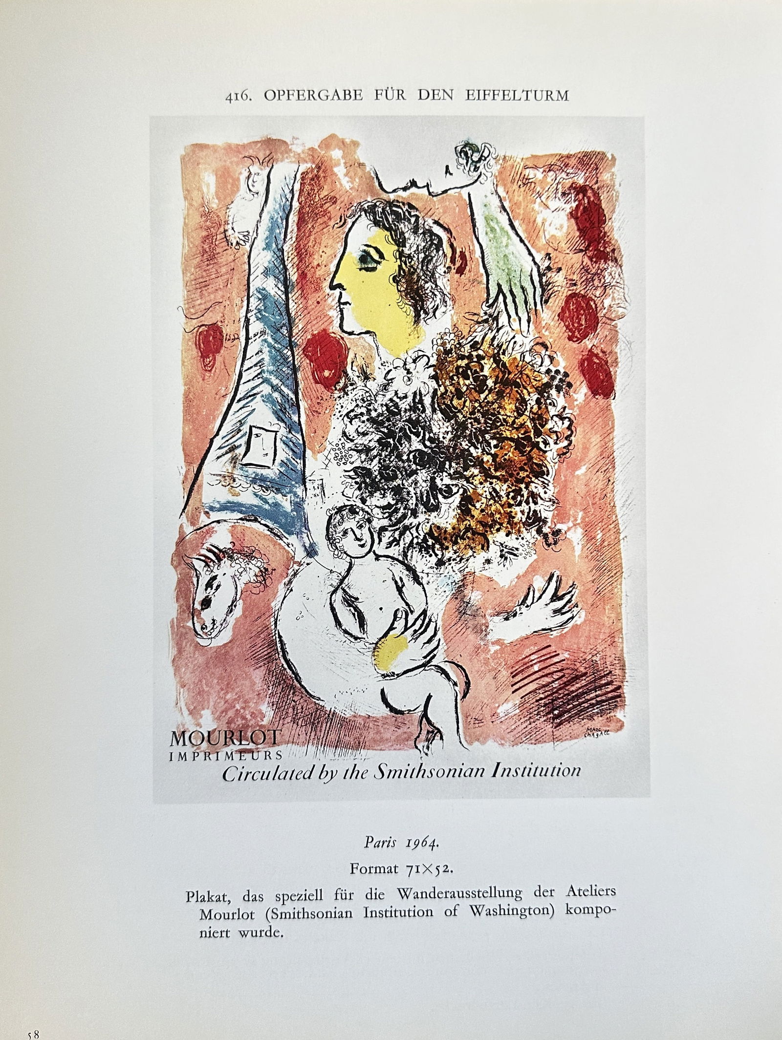 Marc Chagall (1887–1985) – Offrande a la Tour Eiffel (Offering to the Eiffel Tower) – (1 of 3)