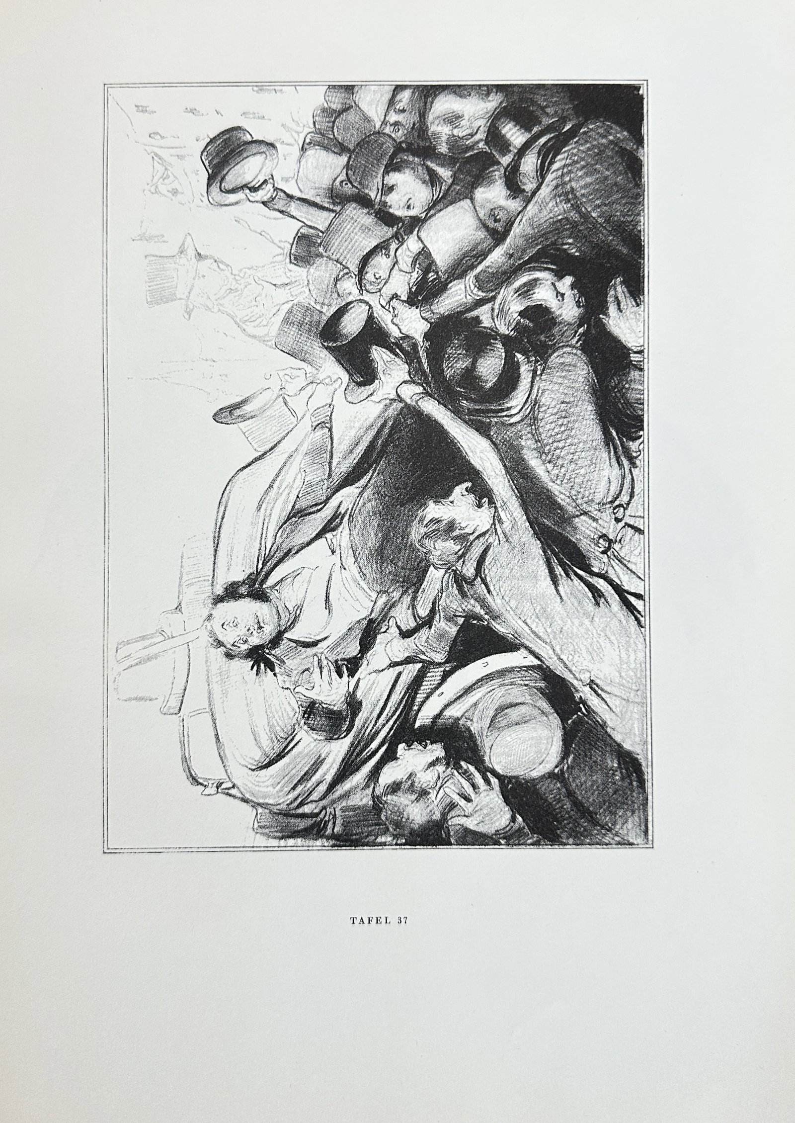 Honore Daumier (1808–1879) – Triomphe de la probité (Triumph of Probity) – Print: This reproduction is a black-and-white image of a lithograph. The work depicts a dynamic and chaotic scene, with figures in formal attire in a tumultuous mass, symbolizing the absurdity of political,