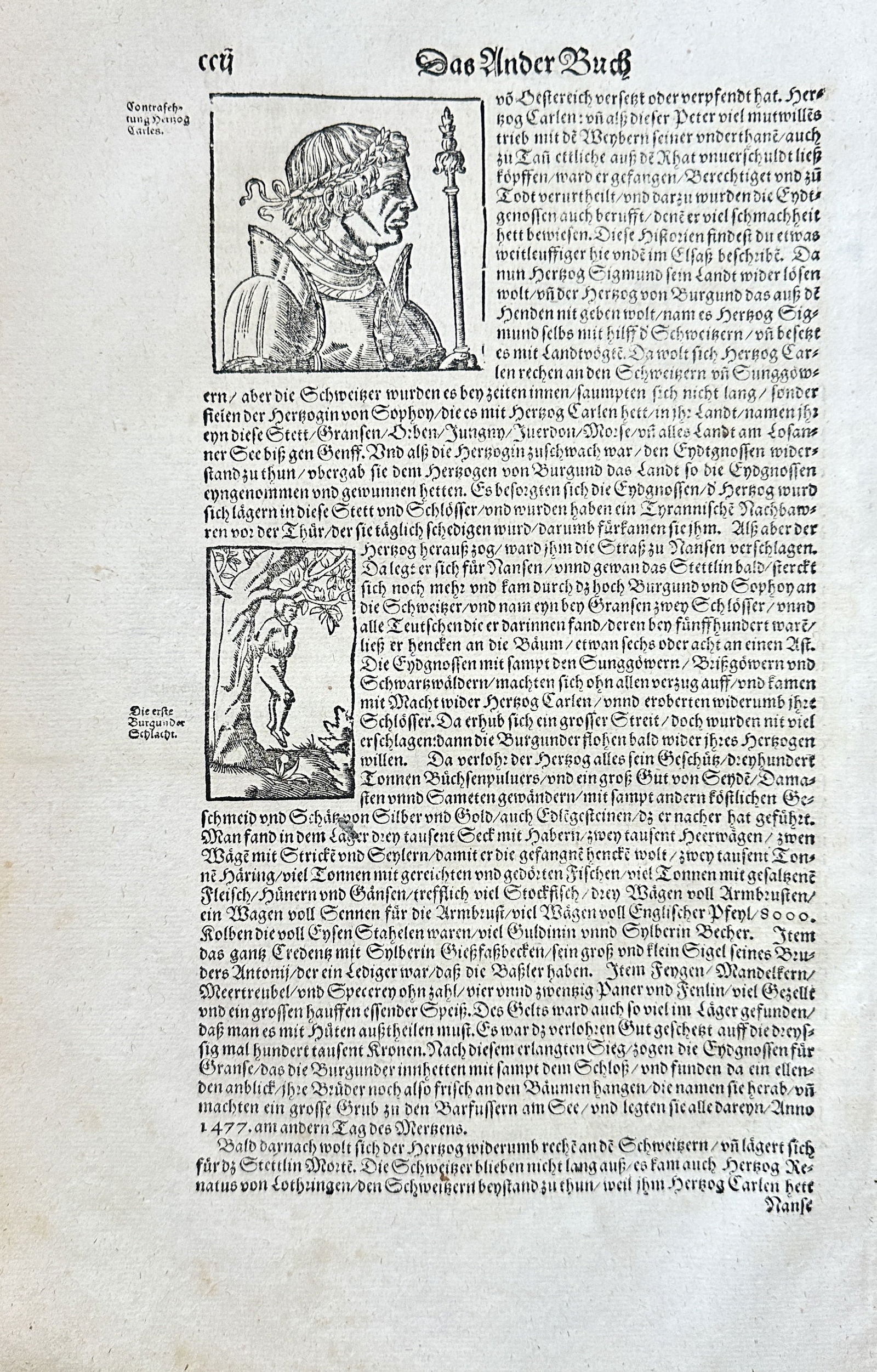 Sebastian Munster (1488–1552) – Burgundian Wars, Charles the Bold, Execution – Woodcut Print (1 of 3)