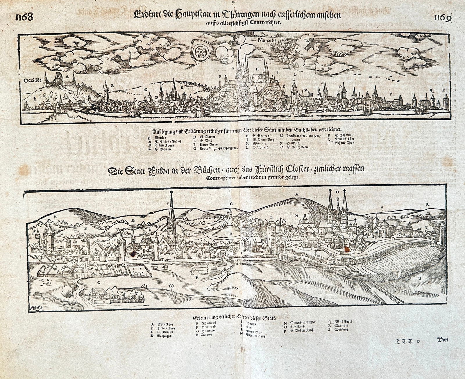 Sebastian Munster (1488–1552) – Views of Erfurt and Fulda (German) – Woodcut (1 of 3)