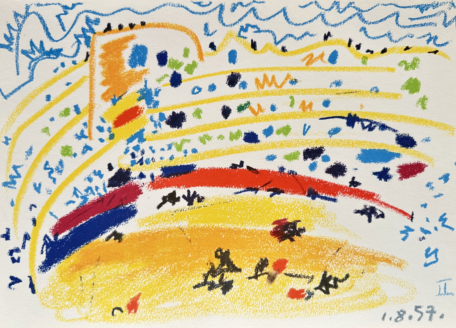 Pablo Picasso (1881–1973) – Bullfighting Scene – Crayon on paper (1957) (1 of 3)