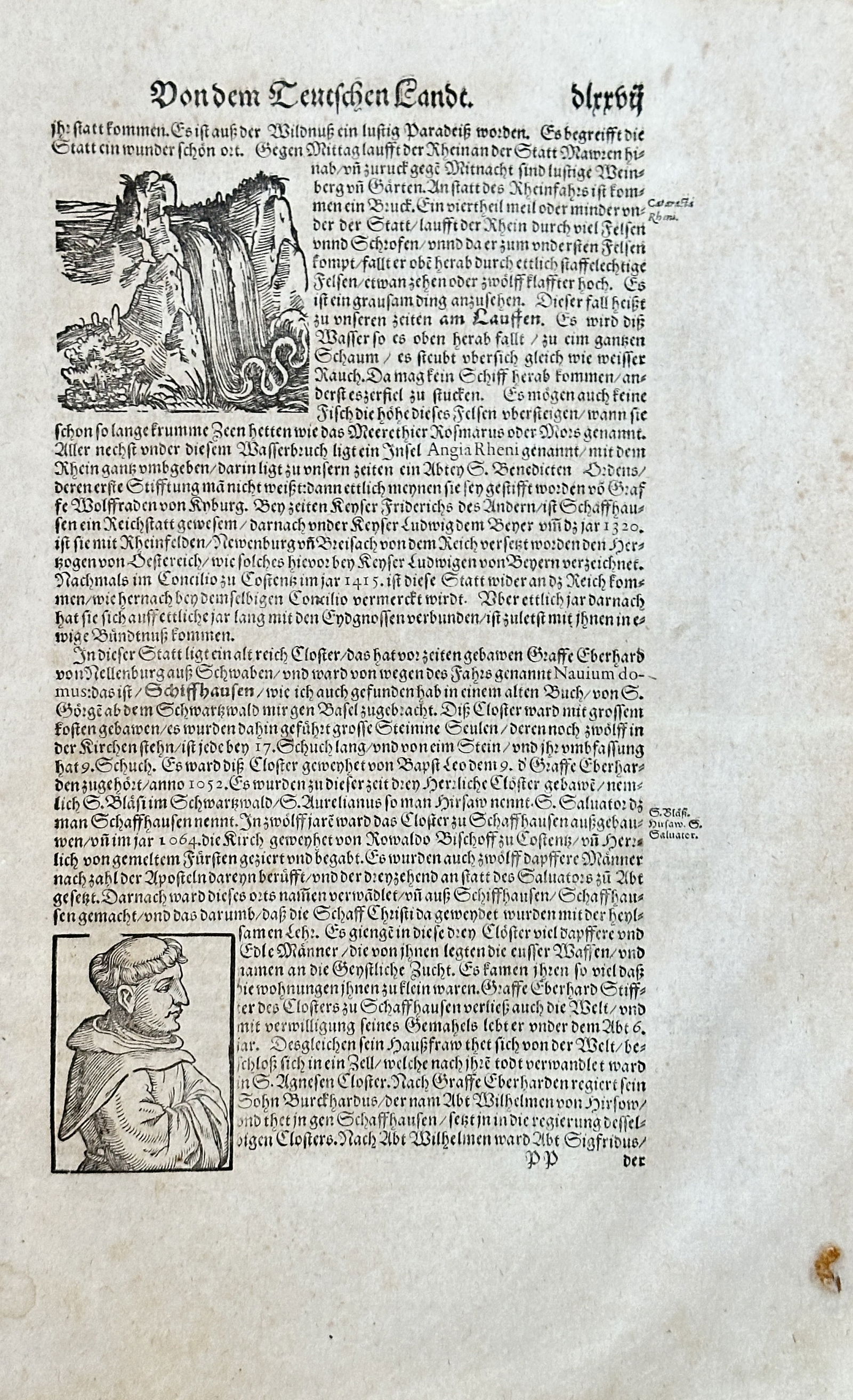 Sebastian Münster (1489-1552) – On the German Countryside, The Falls of the Rhine at Schaffhausen (1 of 2)