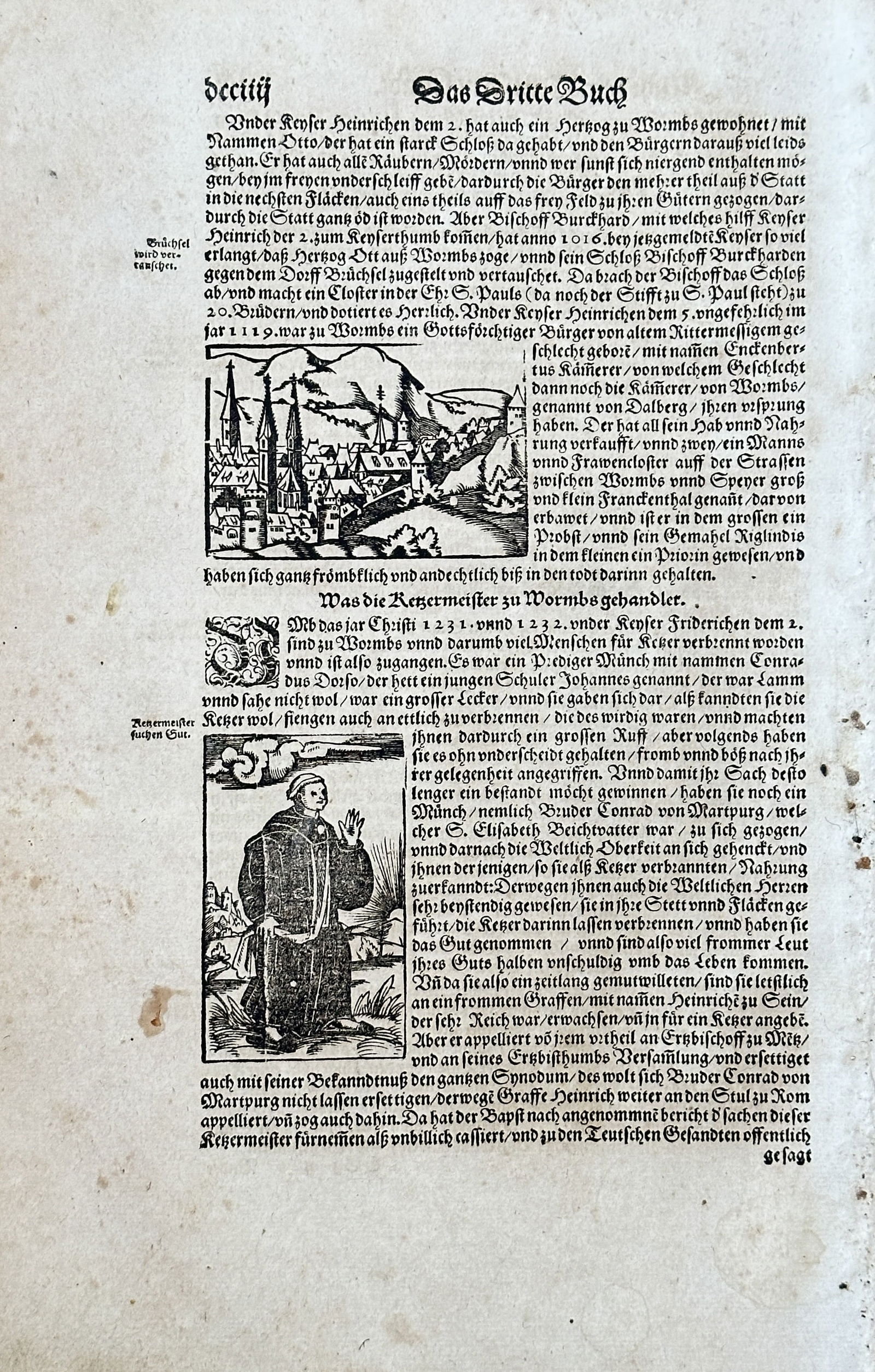 Sebastian Münster (1489-1552) – The Third Book, The City of Worms – Woodcut (1550) (1 of 2)