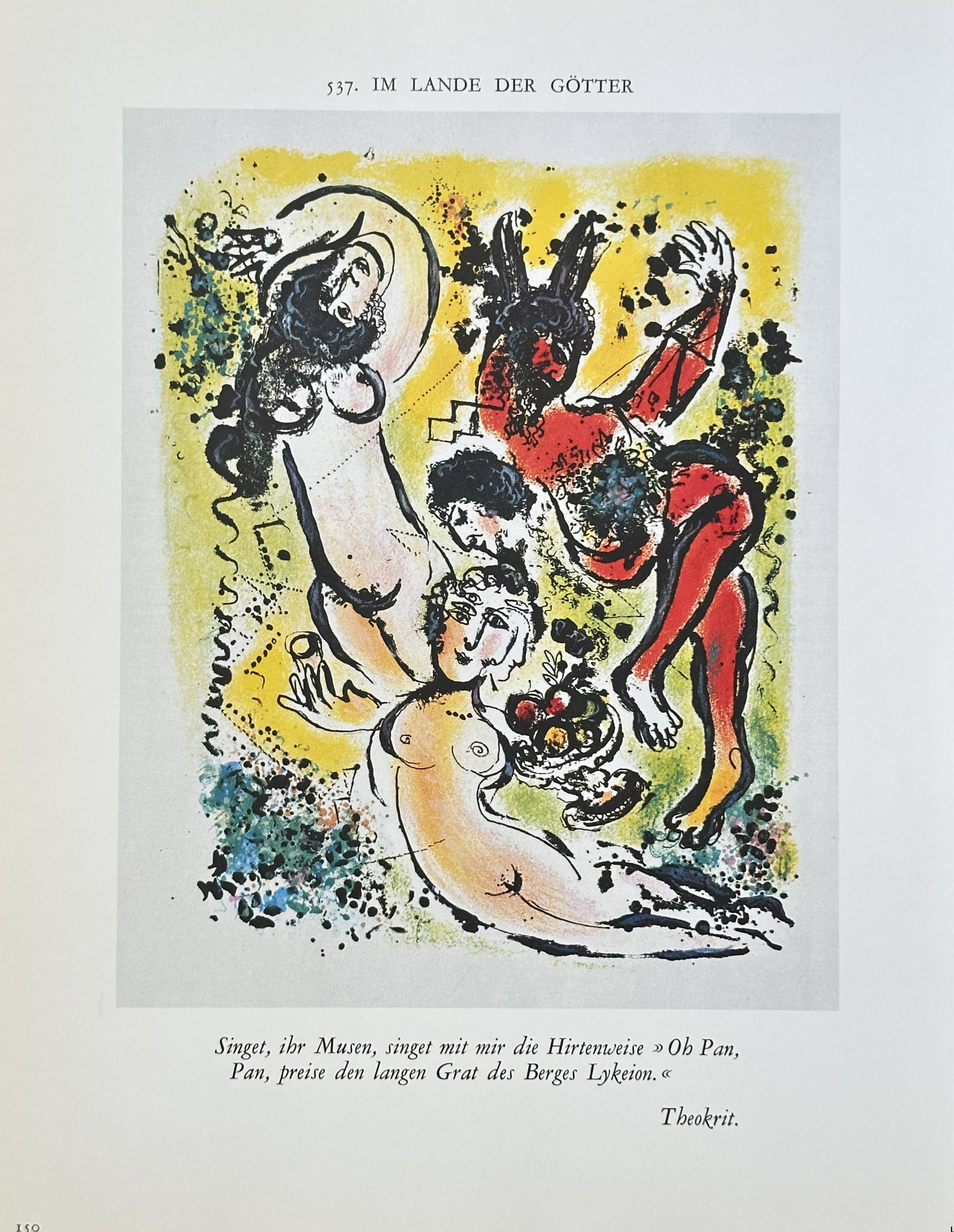 Marc Chagall (1887-1985) – In a state of dance – Lithograph (1967): This lithograph is by Marc Chagall from his series "Daphnis et Chloé." The print depicts a fantastical scene with several figures in a state of levitation or dance, including a figure with horns and