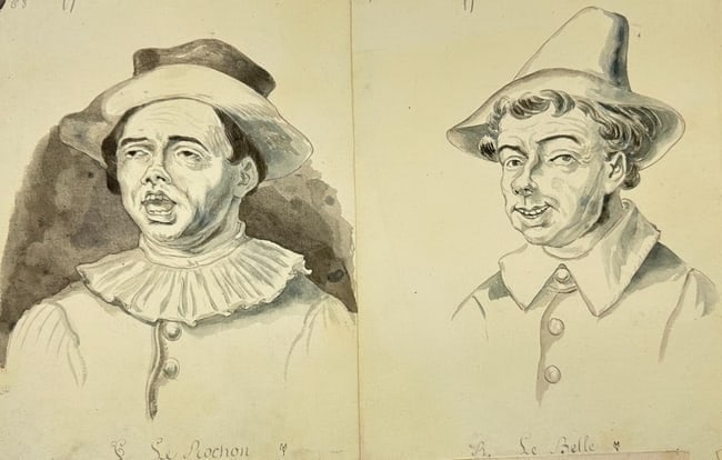 European School – Two Watercolor Portrait Studies: Le Rochon and Le Belle (1 of 3)