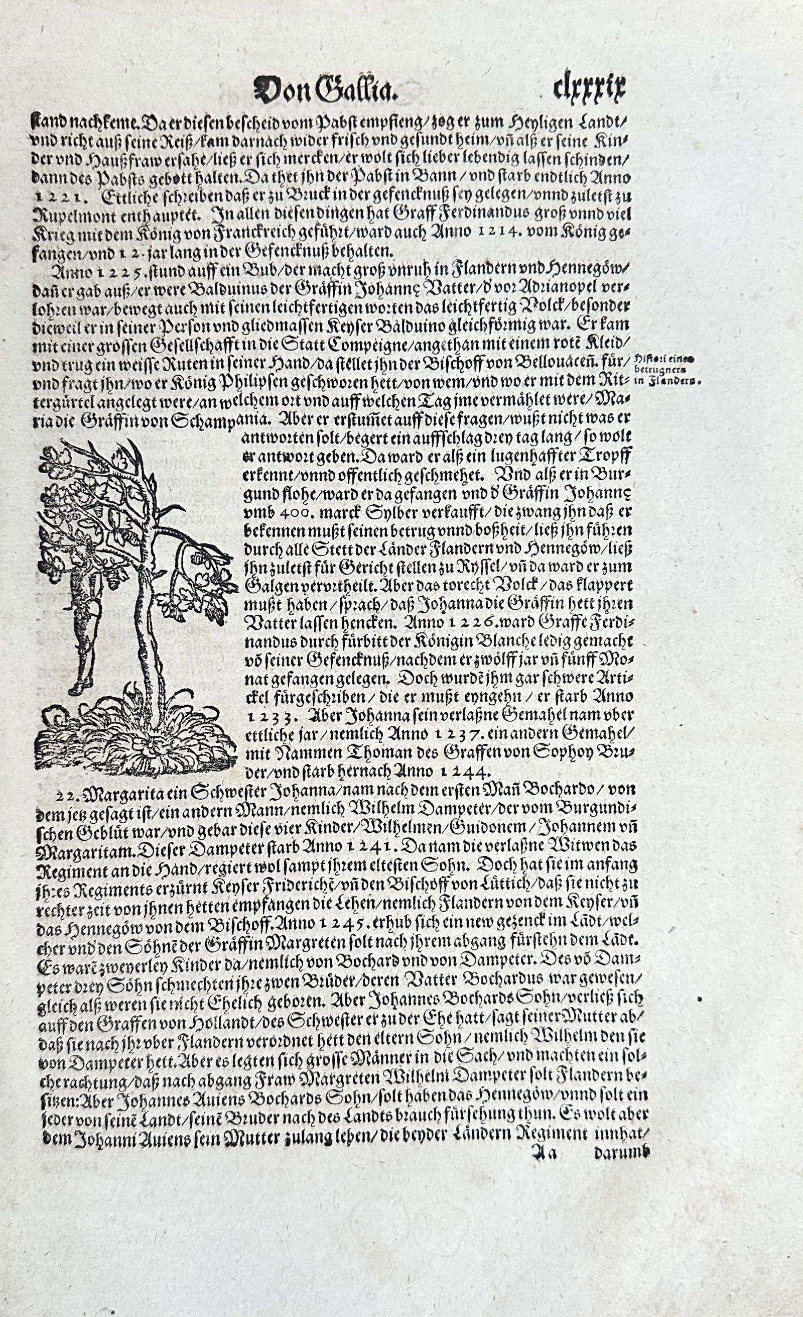 Sebastian Münster (1488-1552) – The Hanging of a Conman – Woodcut (1598) (1 of 2)