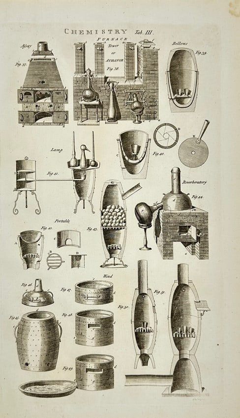 Ephraim Chambers & Abraham Rees – Chemistry Furnace and Apparatus - Copperplate (1 of 3)