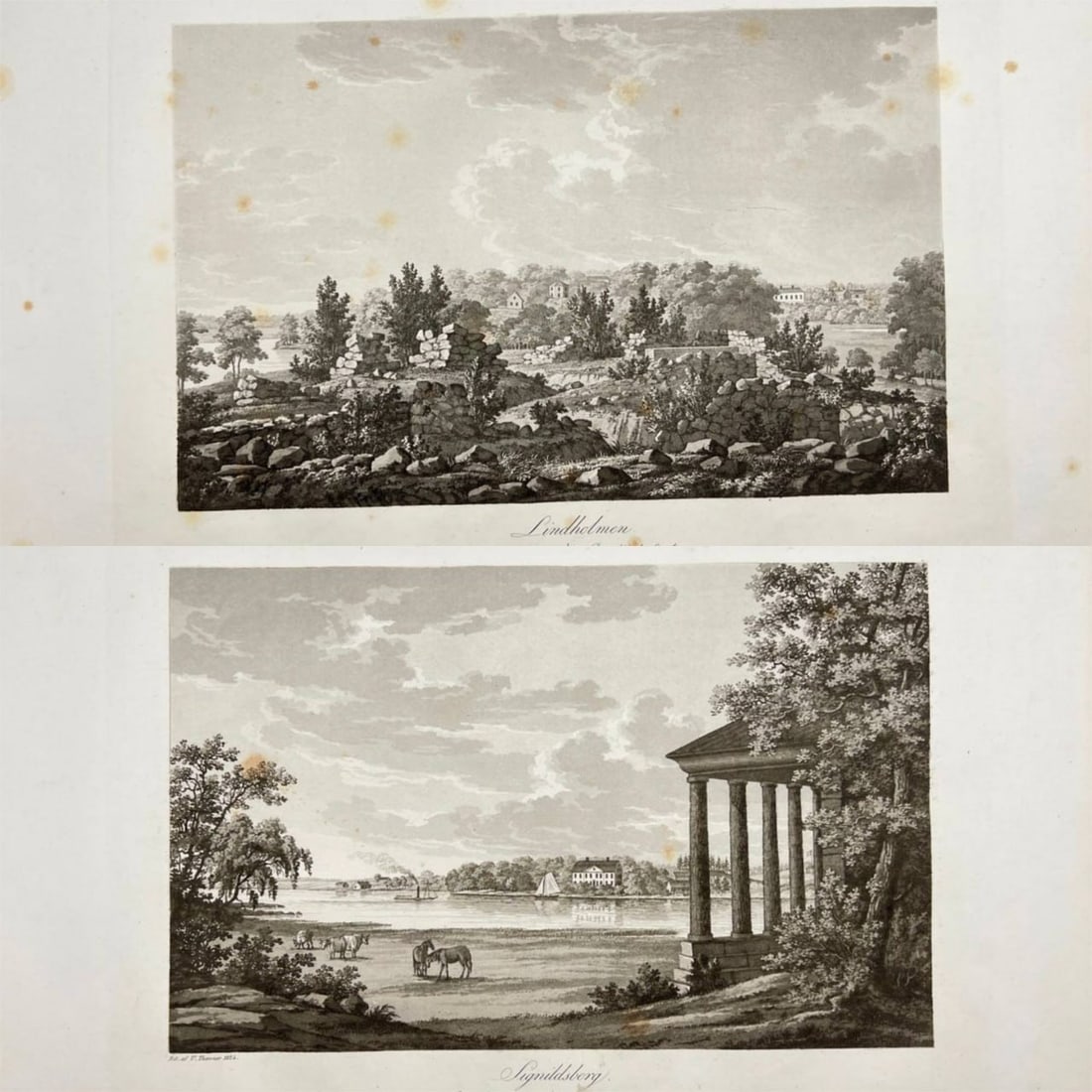 Ulrik Thersner – Set of 2: View of Lindholmen and View of Signhildsberg – Engraving (1 of 3)