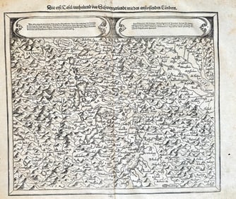 Sebastian Munster (1488–1552) – Map of Switzerland and Surrounding Countries (1 of 3)