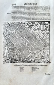 Sebastian Munster (1488–1552) – Switzerland - Plan of Basel – Woodcut (c. 1550) (1 of 3)