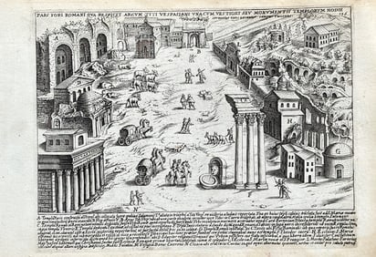 Giacomo Lauro (c. 1550–c. 1640) – View of a Part of the Roman Forum– Engraving (1 of 3)