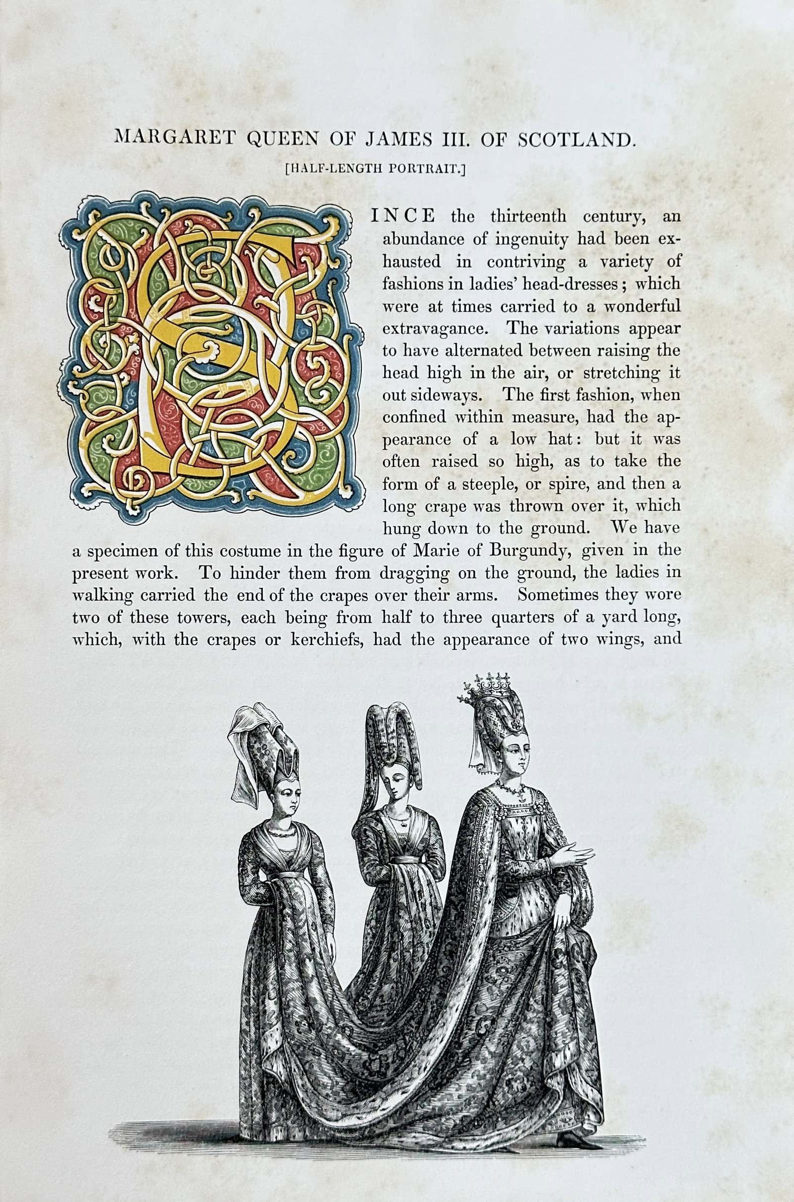 Henry Shaw – Margaret, Queen of James III of Scotland (Costume Study and Illuminated Initial) (1 of 2)