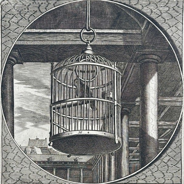 Jacob Cats (1577-1660) – The Birdcage – Engraving (Early 17th Century) (1 of 3)