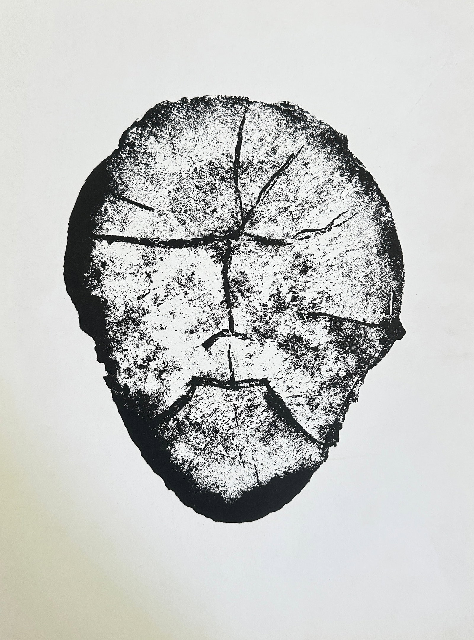Jean-Paul Riopelle (1923–2002), after – Wood Grain Face – Offset print (20th Century): This Offset print reproduces a striking black-and-white artwork by the artist, created using a textural printing technique (likely frottage or a similar direct impression from a wood stump), manipulat