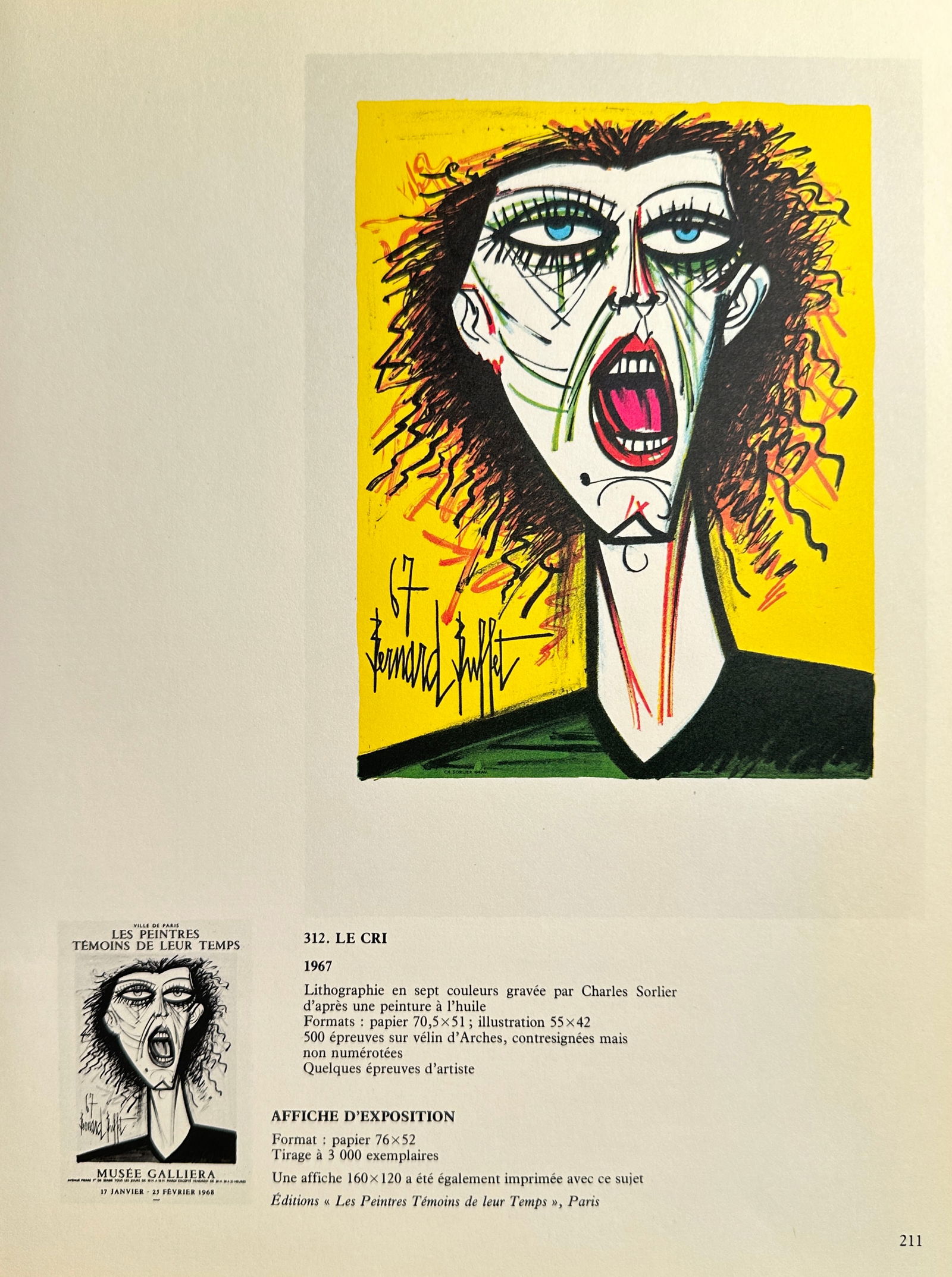 Bernard Buffet (1928–1999), after – The Cry – Offset print (20th Century) (1 of 3)