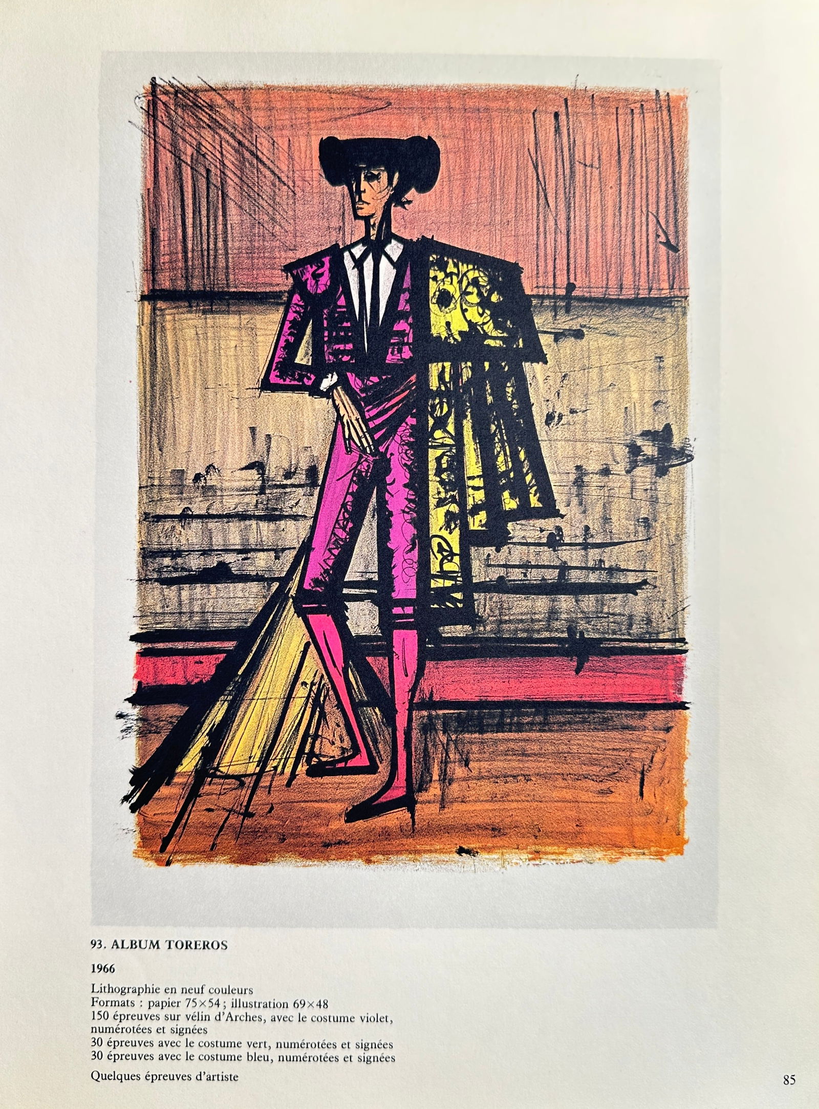Bernard Buffet (1928–1999), after – Torero in Magenta and Yellow (from Album Toreros) – Offset (1 of 3)