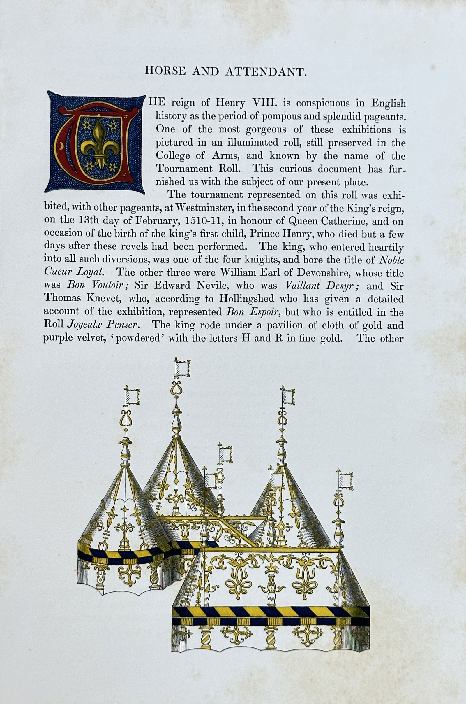 Henry Shaw – Horse and Attendant (Tournament Pavilion Detail and Illuminated Initial) (1 of 2)