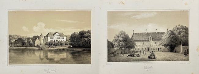 Ferdinand Richardt (1819–1895) – Two Views of Swedish Estates: Heckeberga and Highest: This set of two chromolithographs by Ferdinand Richardt features detailed views of Swedish estates. The works depict Heckeberga From West and Highest from Ost, both rendered with the artist's characte