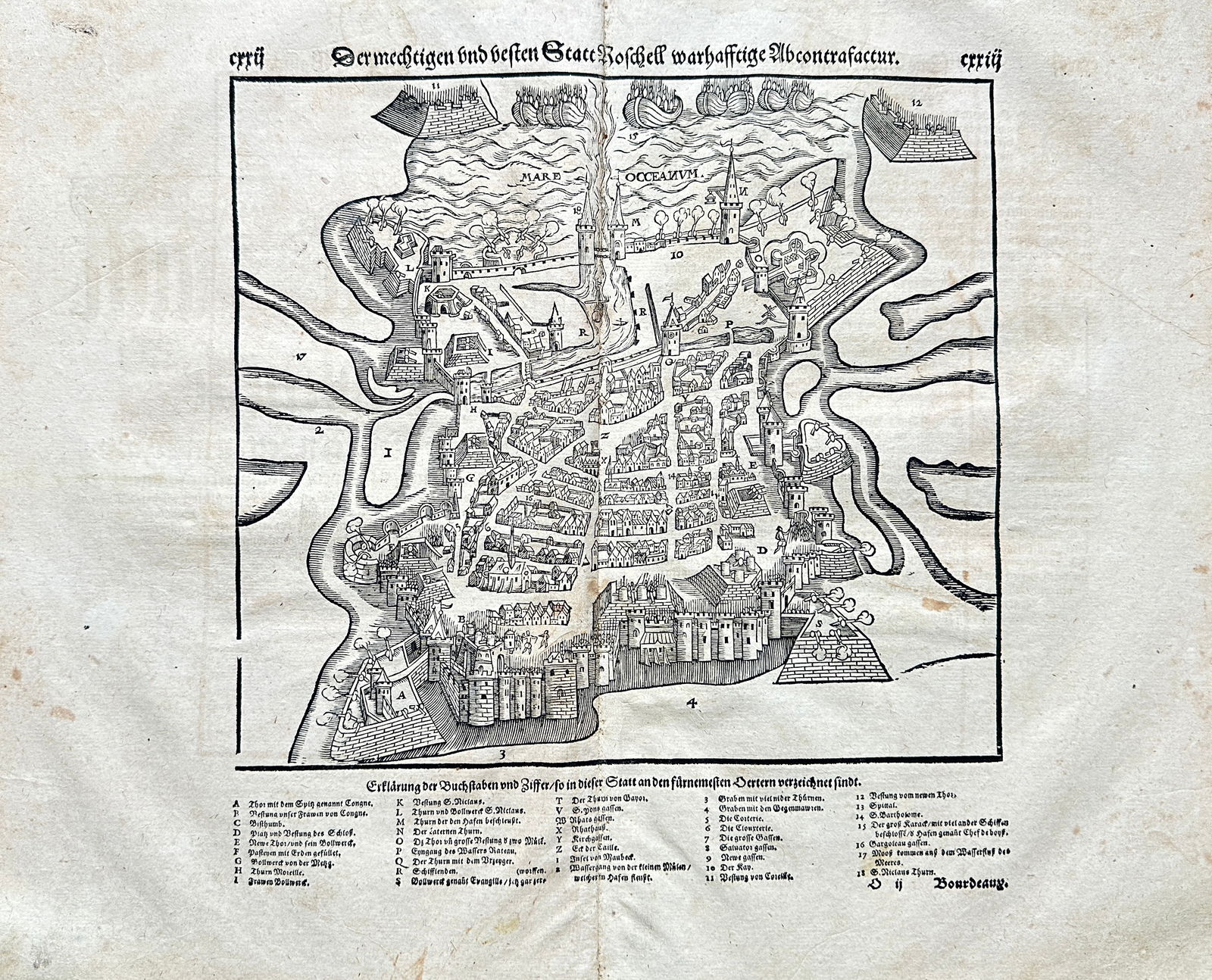 Sebastian Münster – True Portrait of Bordeaux and its surrounding area – Woodcut (1550) (1 of 3)