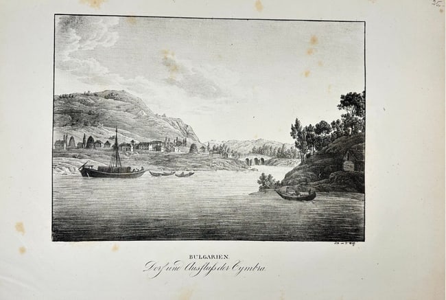 Ludwig Erminy & Franz Wolf – View of the Danube near Tsymbra, Bulgaria – Engraving (1 of 2)