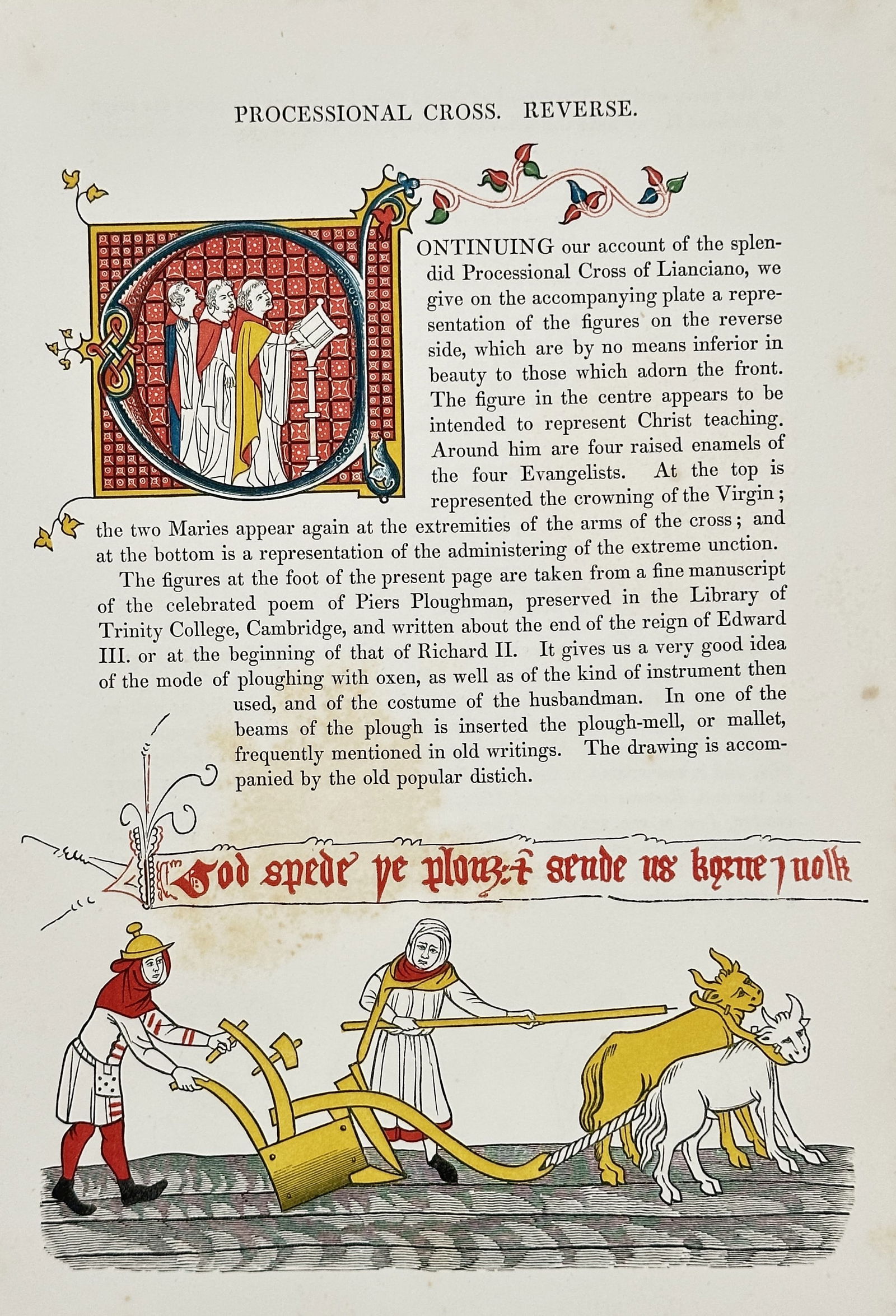 Henry Shaw – Processional Cross Reverse and Plowing Scene – Hand-coloured Engraving (1843) (1 of 2)