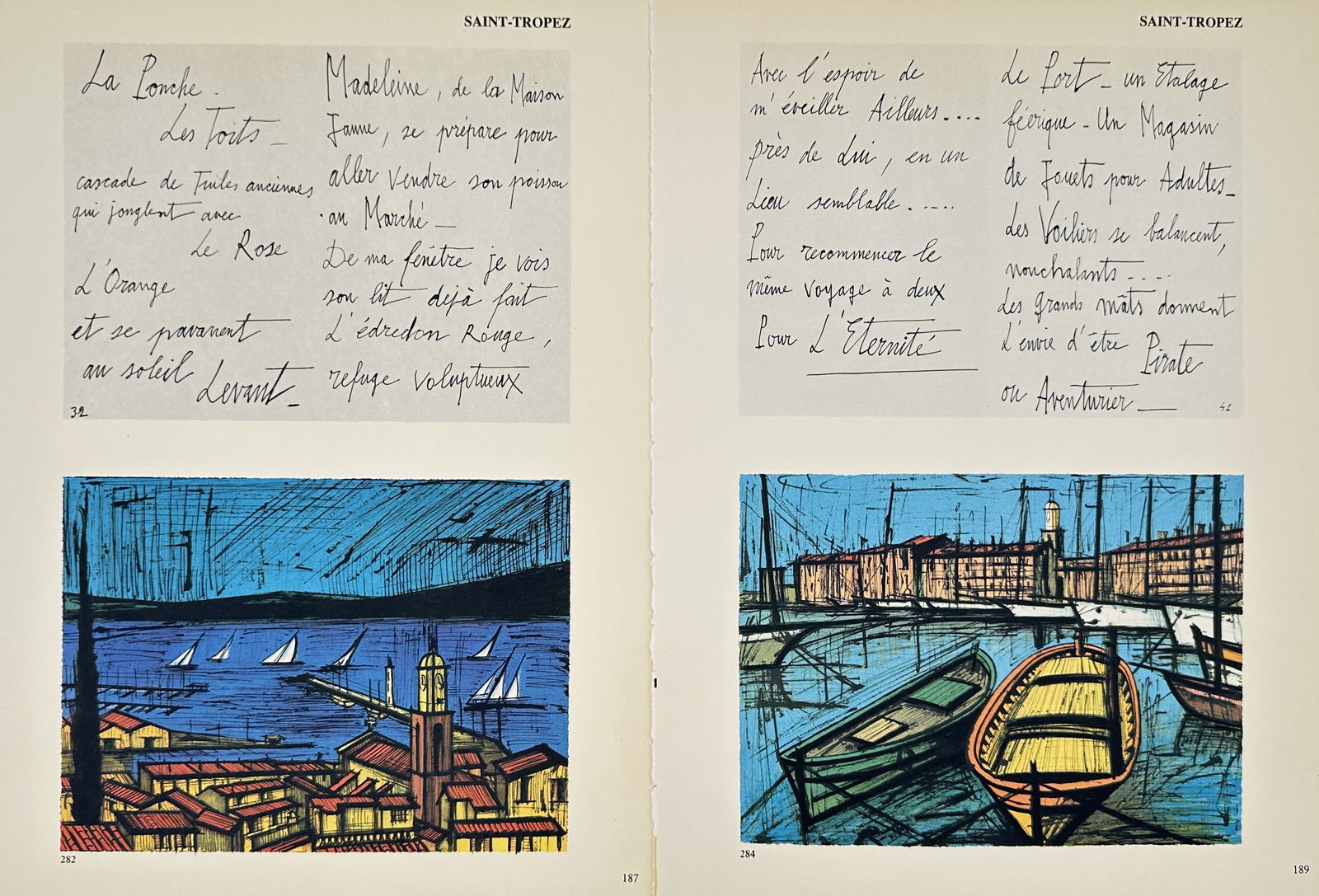 Bernard Buffet, after – Set of Two: Views of Saint-Tropez with Handwritten Text – Offset print (1 of 3)