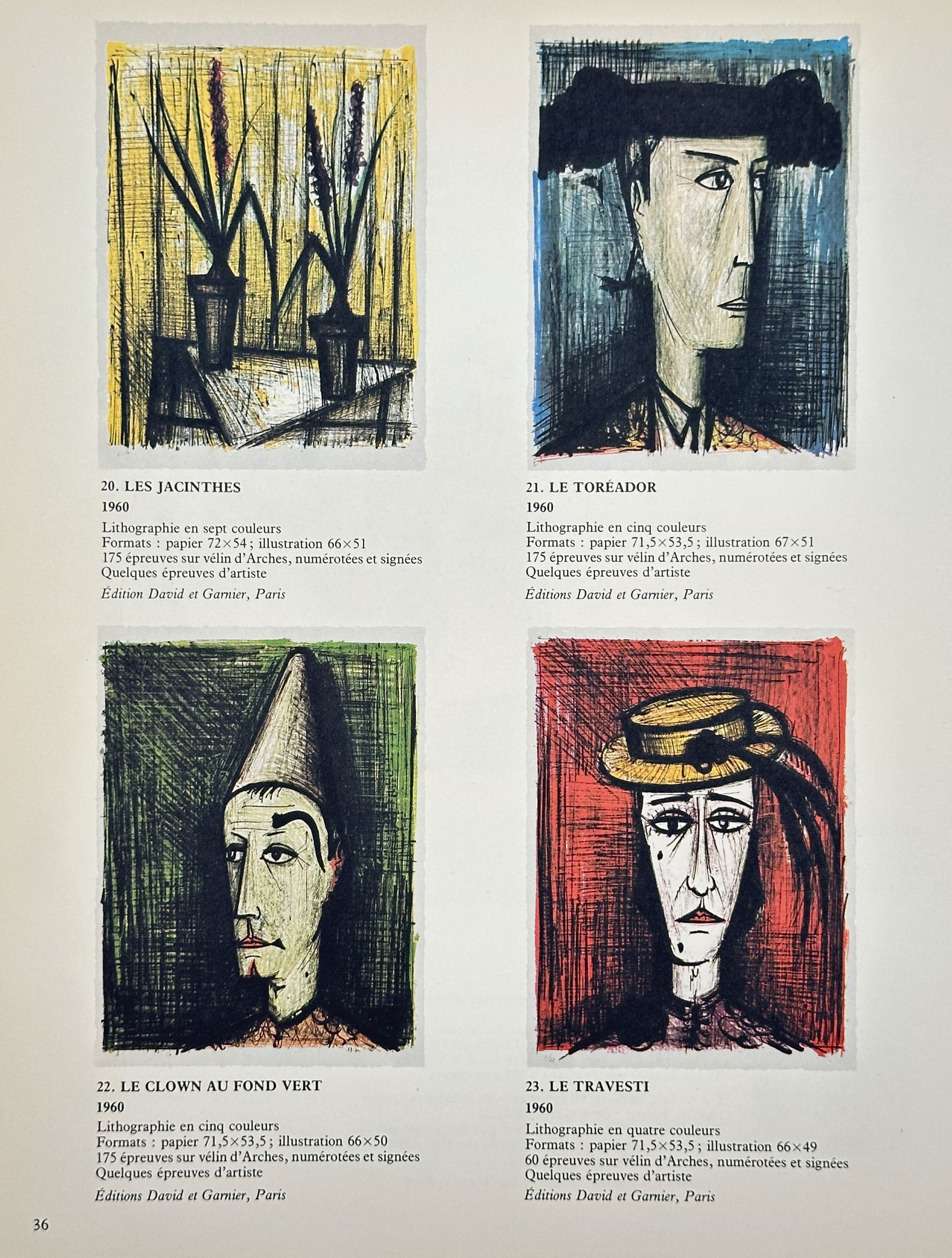 Bernard Buffet, after – Set of Four: Thematic Studies (Les Jacinthes, Le Toréador, Le Clown, Le (1 of 3)