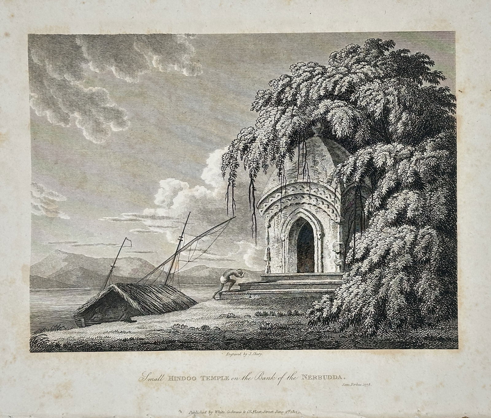 James Forbes – Small Hindoo Temple on the banks of the Nerguda – Engraving (1813) (1 of 2)
