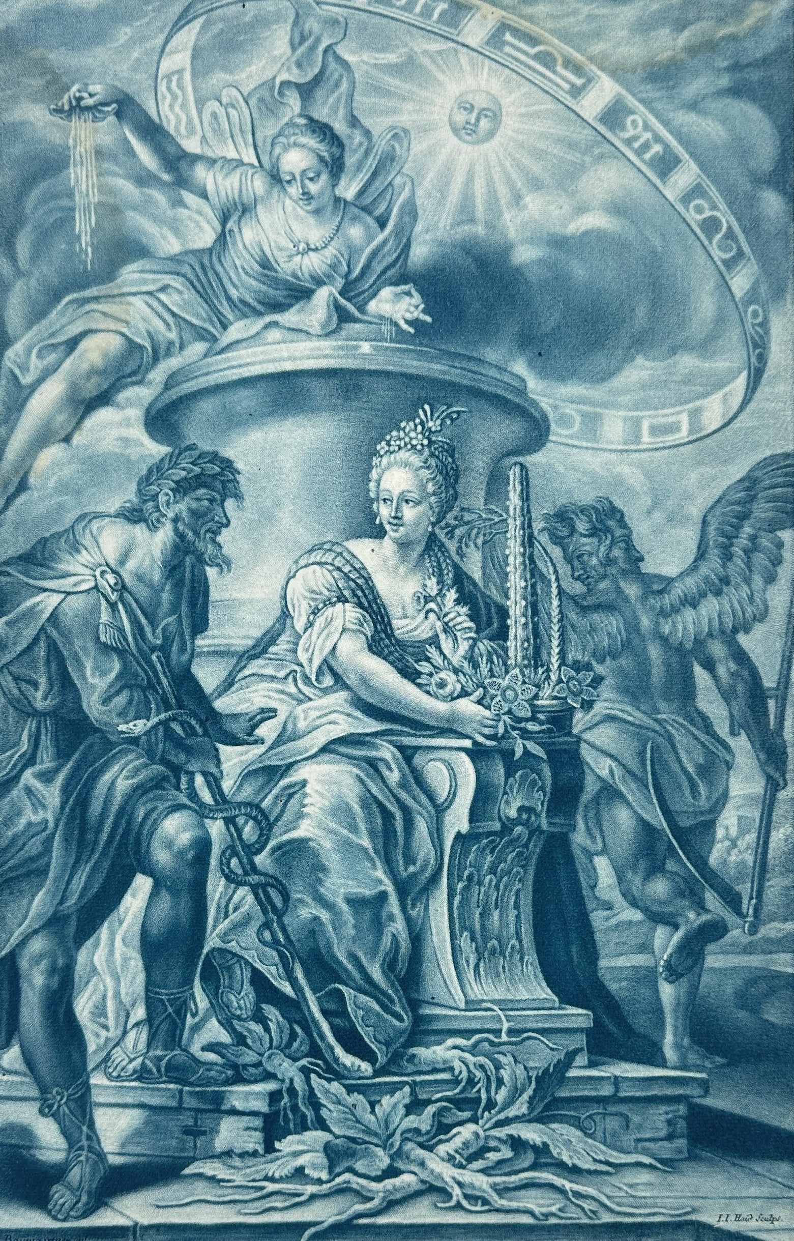 Johann Jakob Haid – Allegory of a Royal Virtue – Engraving with blue wash (Circa 1740s) (1 of 3)
