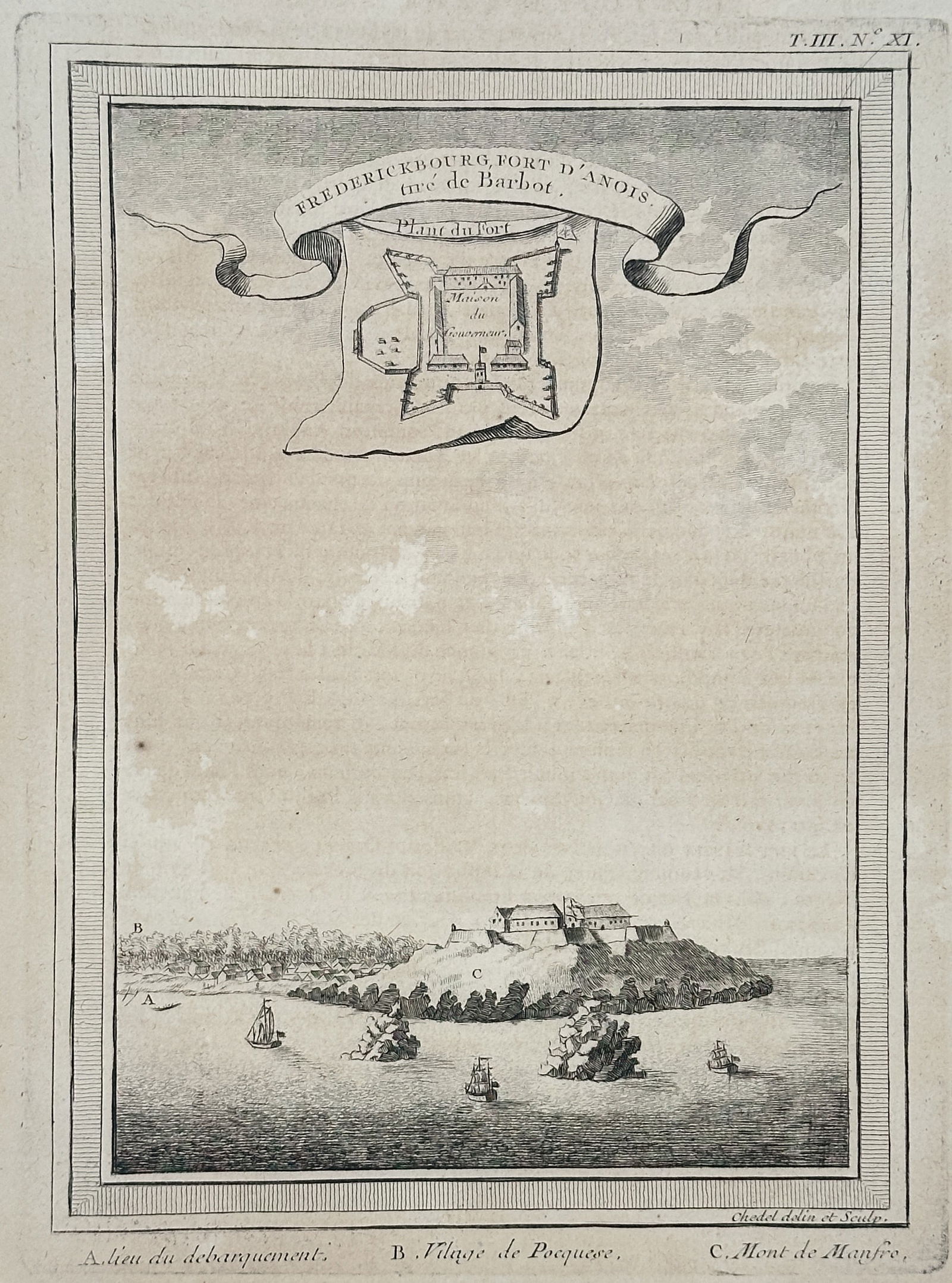 Jacques-Nicolas Bellin – Vue and Plan of the English Fort of Breda – Engraving (Circa (1 of 2)